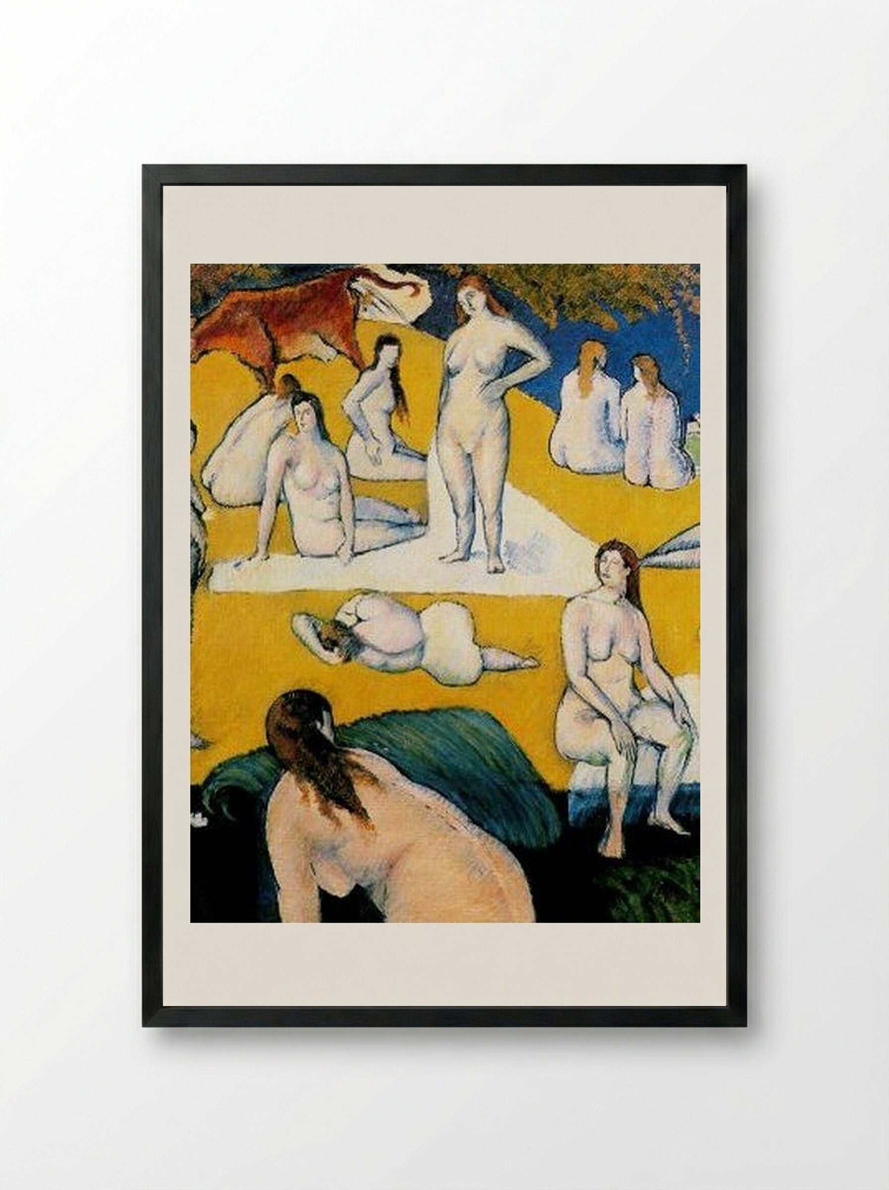 Bathers with Red Cow - Émile Bernard - Framed Print Black