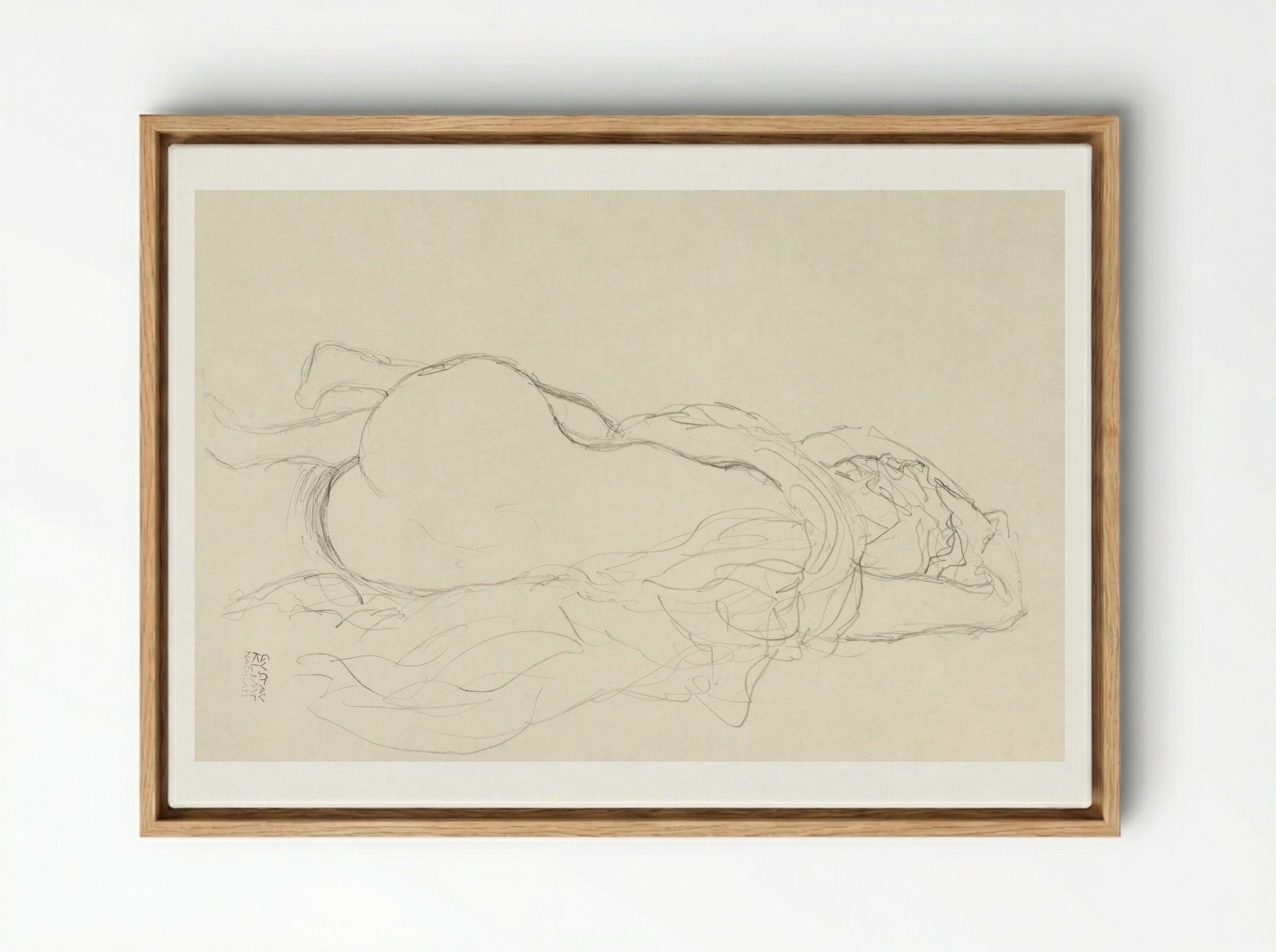Reclining Nude with Drapery, Back View - Gustav Klimt - Framed Canvas Wood