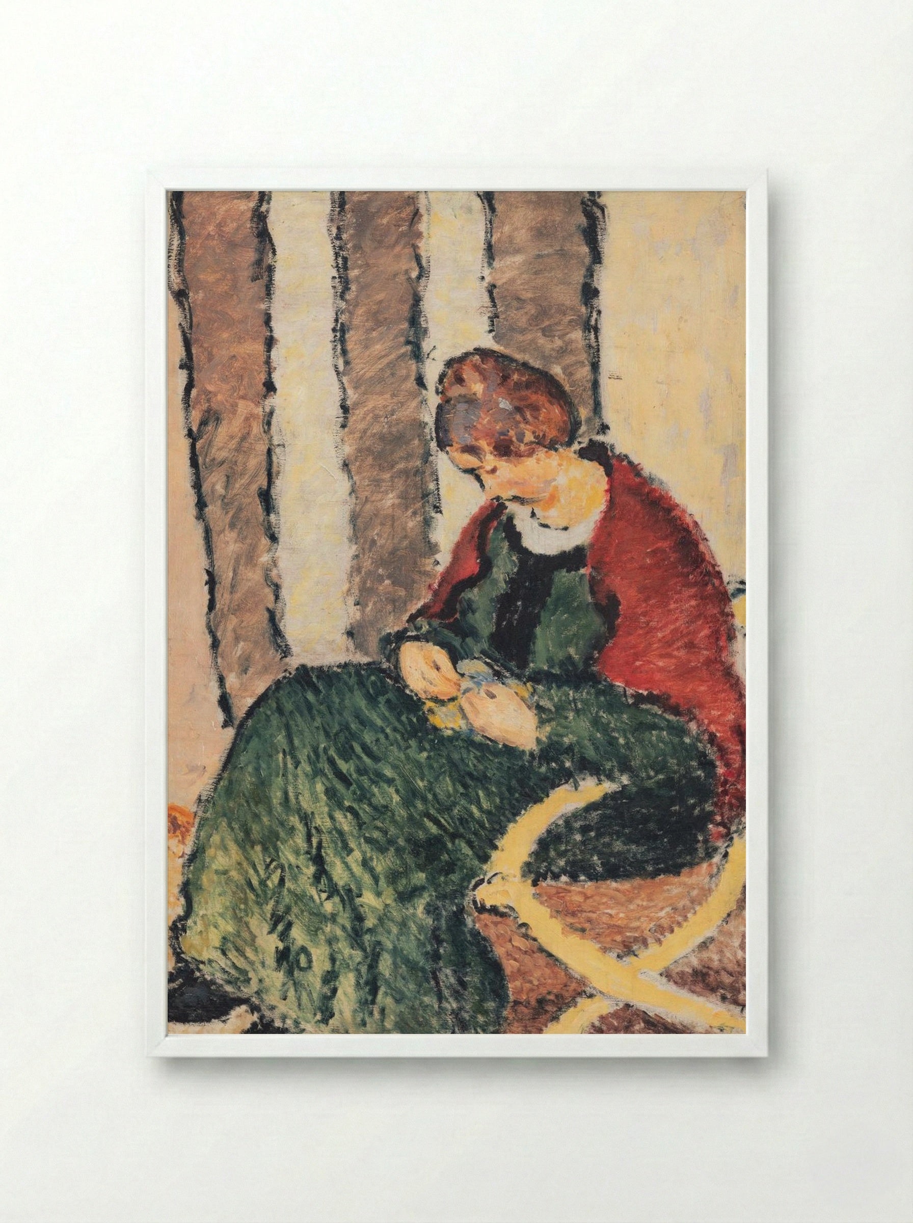 Anna Giersing, the Artist's Sister (Lady with Red Shawl) - Harald Giersing - Framed Print White