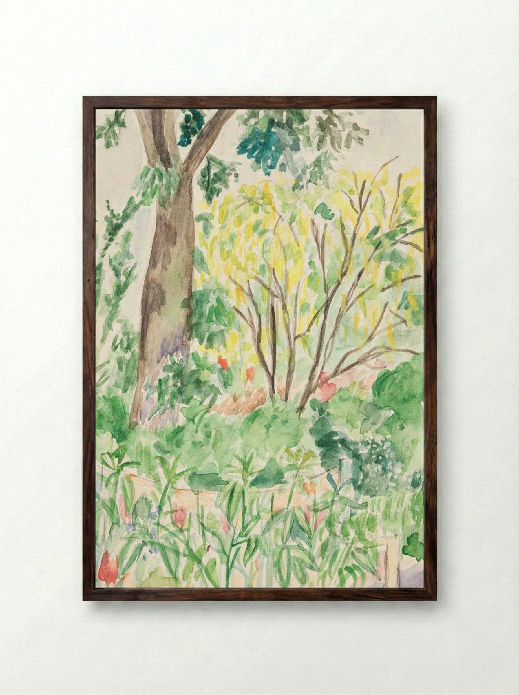 Golden Rain in a Garden - John Christensen - Framed Print Dark Wood