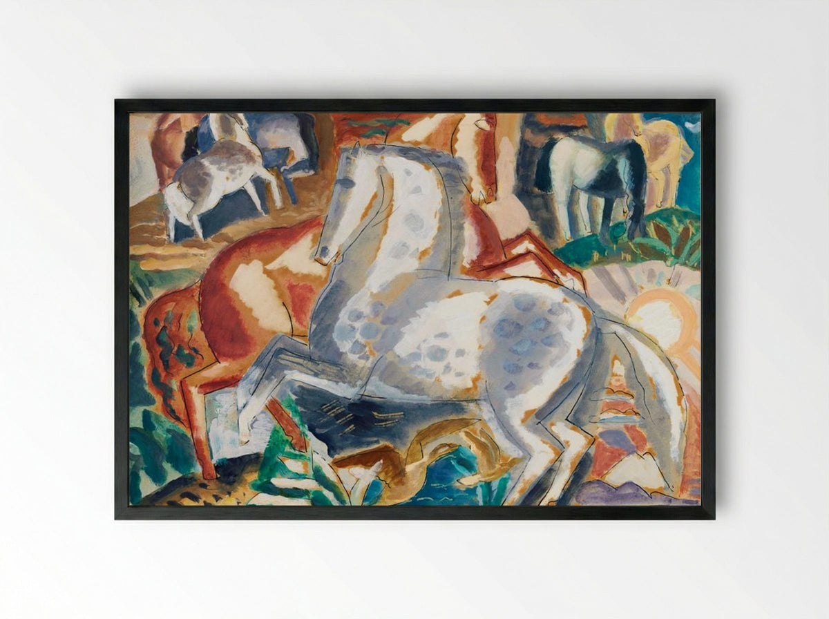 Horses in Landscape - Leo Gestel - Framed Print Black