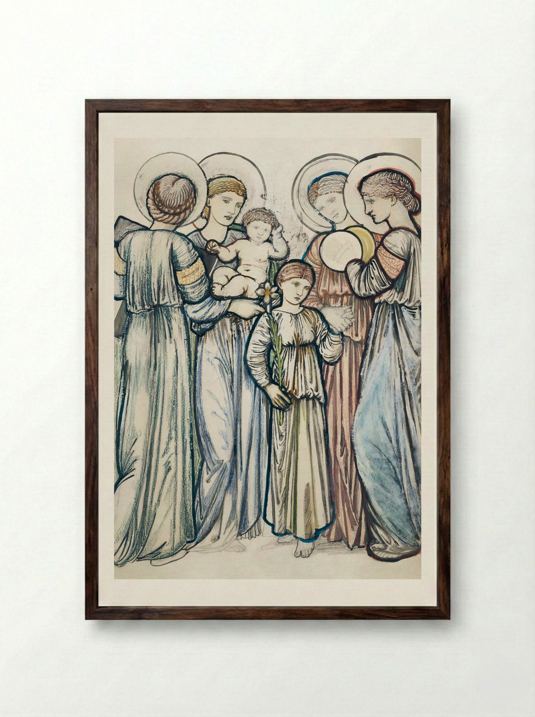 Angels and Children - Edward Burne-Jones - Framed Print Dark Wood
