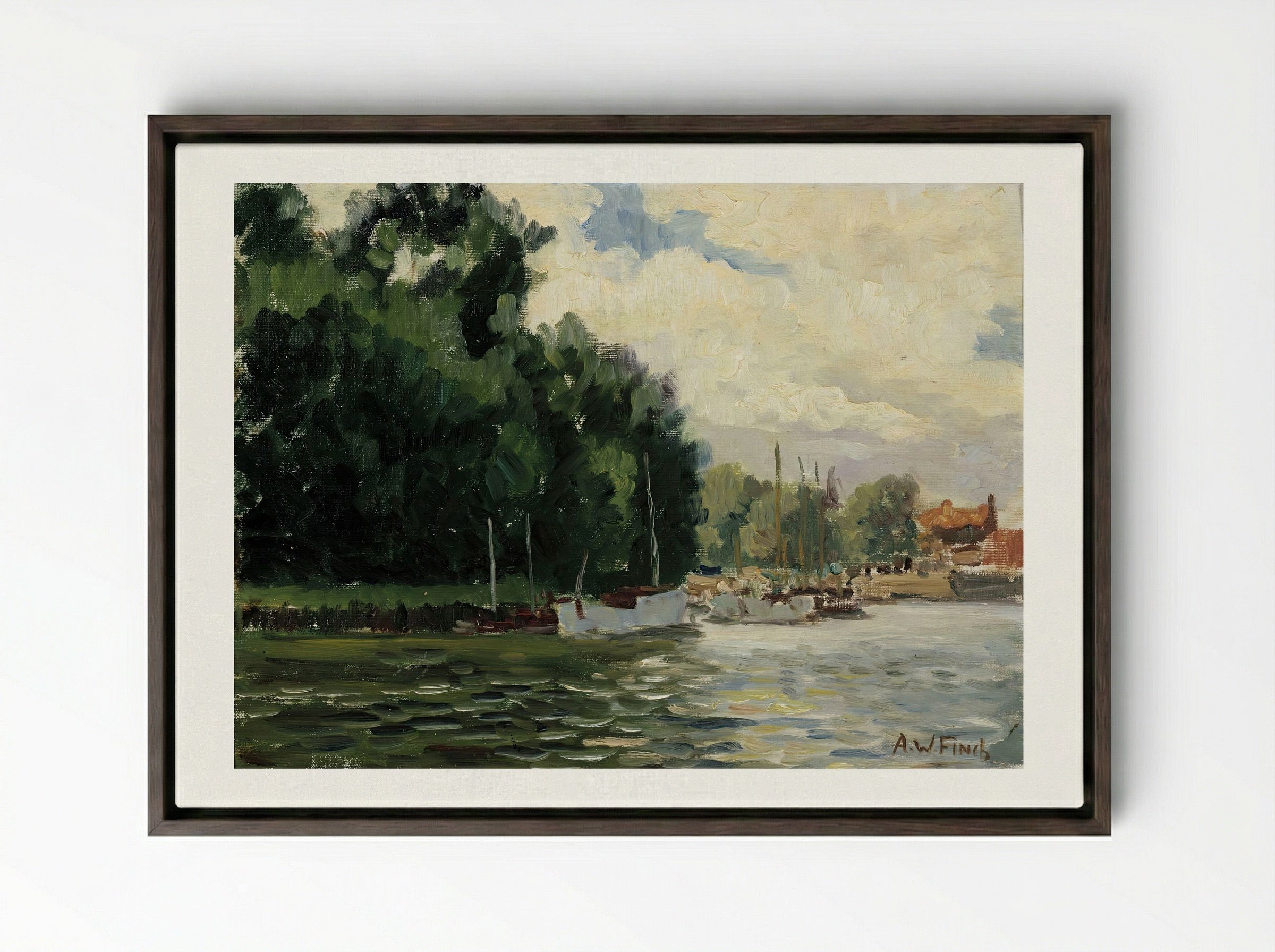 Richmond, Thames - Alfred William Finch - Framed Canvas Dark Wood