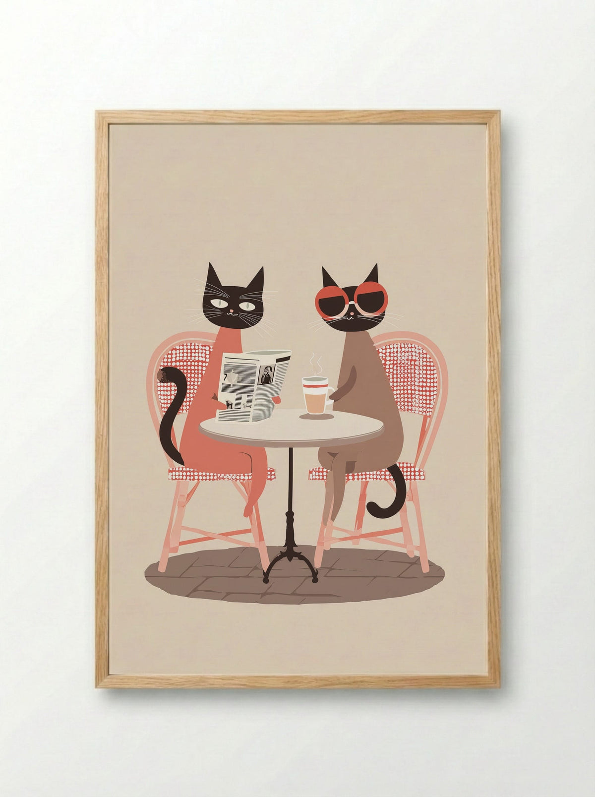 Parisian Cats at Café Pause - Framed Print Wood