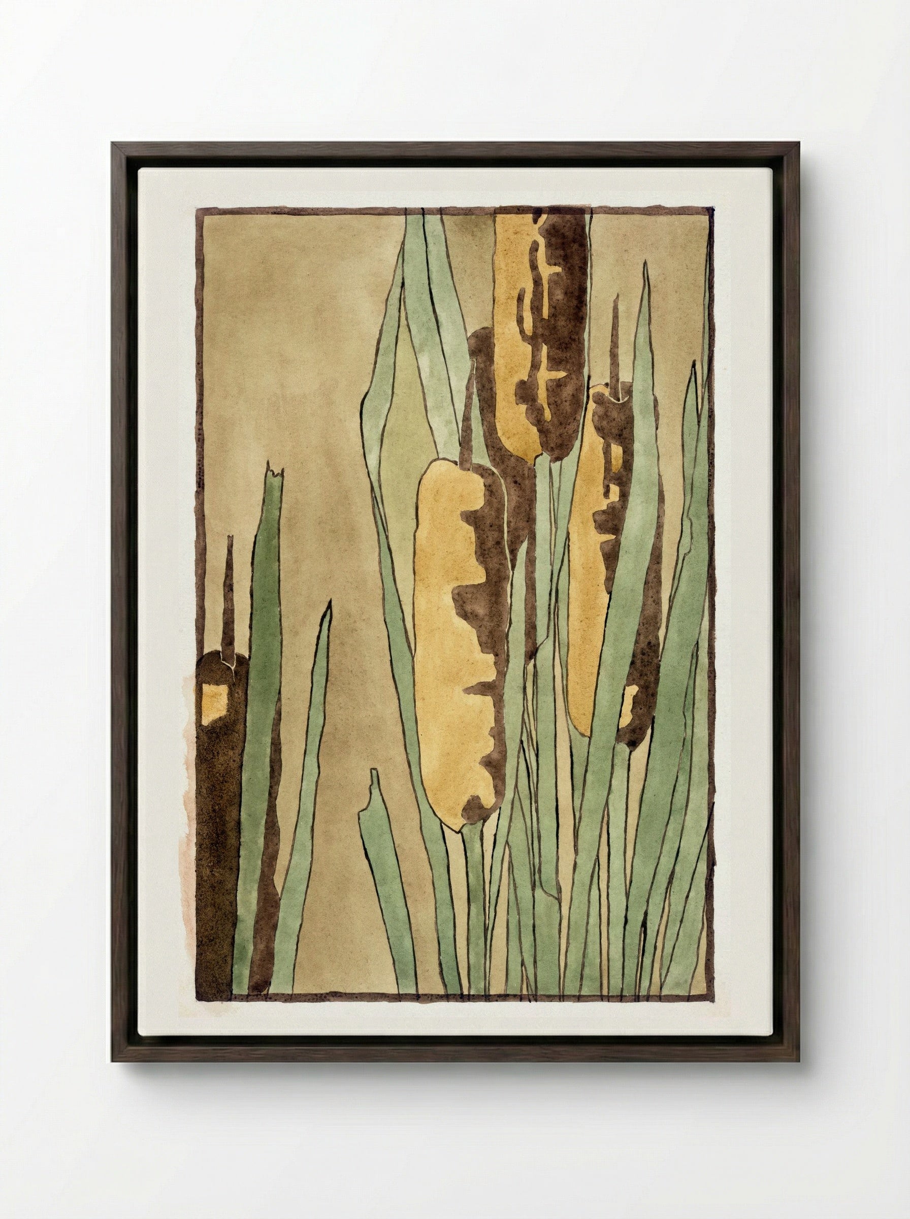 Cattail - Hannah Borger Overbeck - Framed Canvas Dark Wood