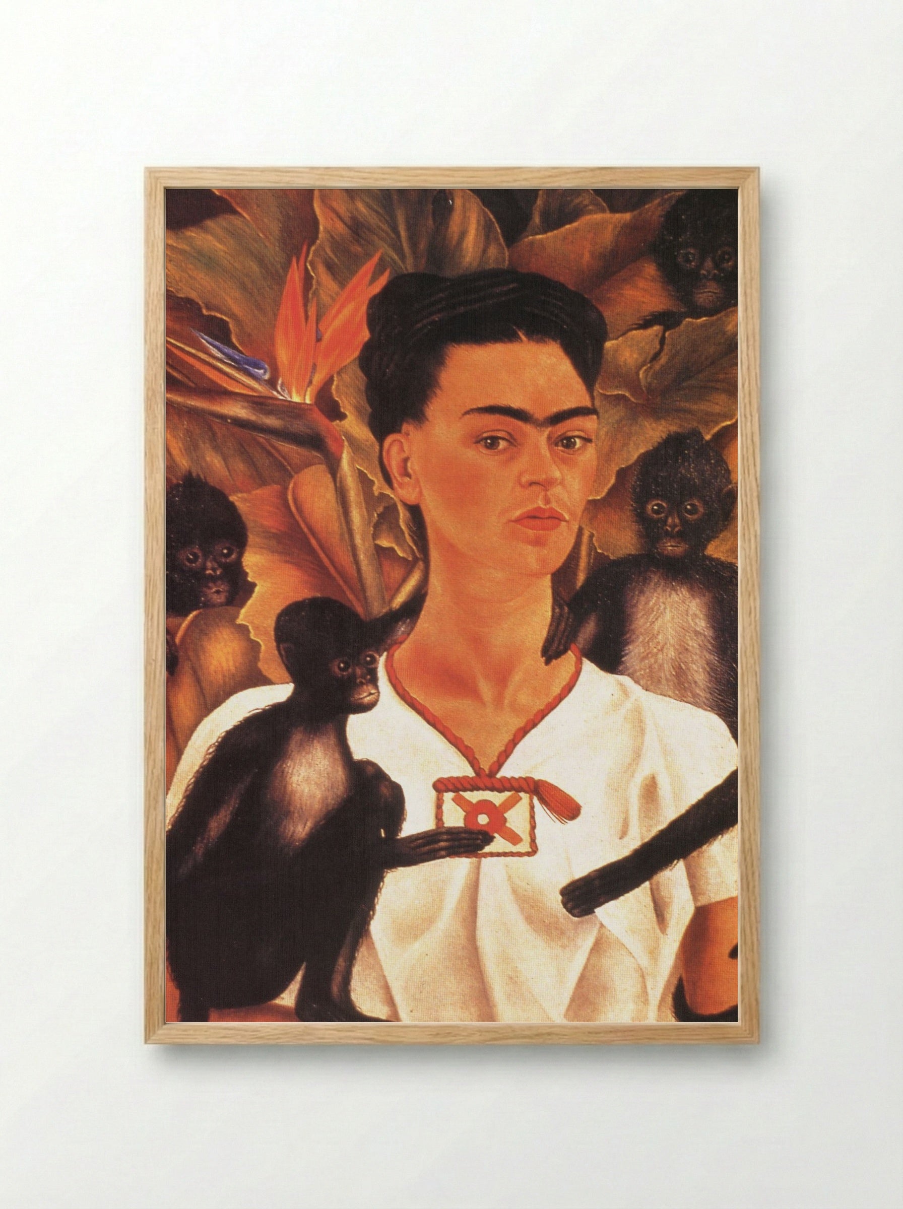 Self-Portrait with Monkeys - Frida Kahlo - Framed Print Wood