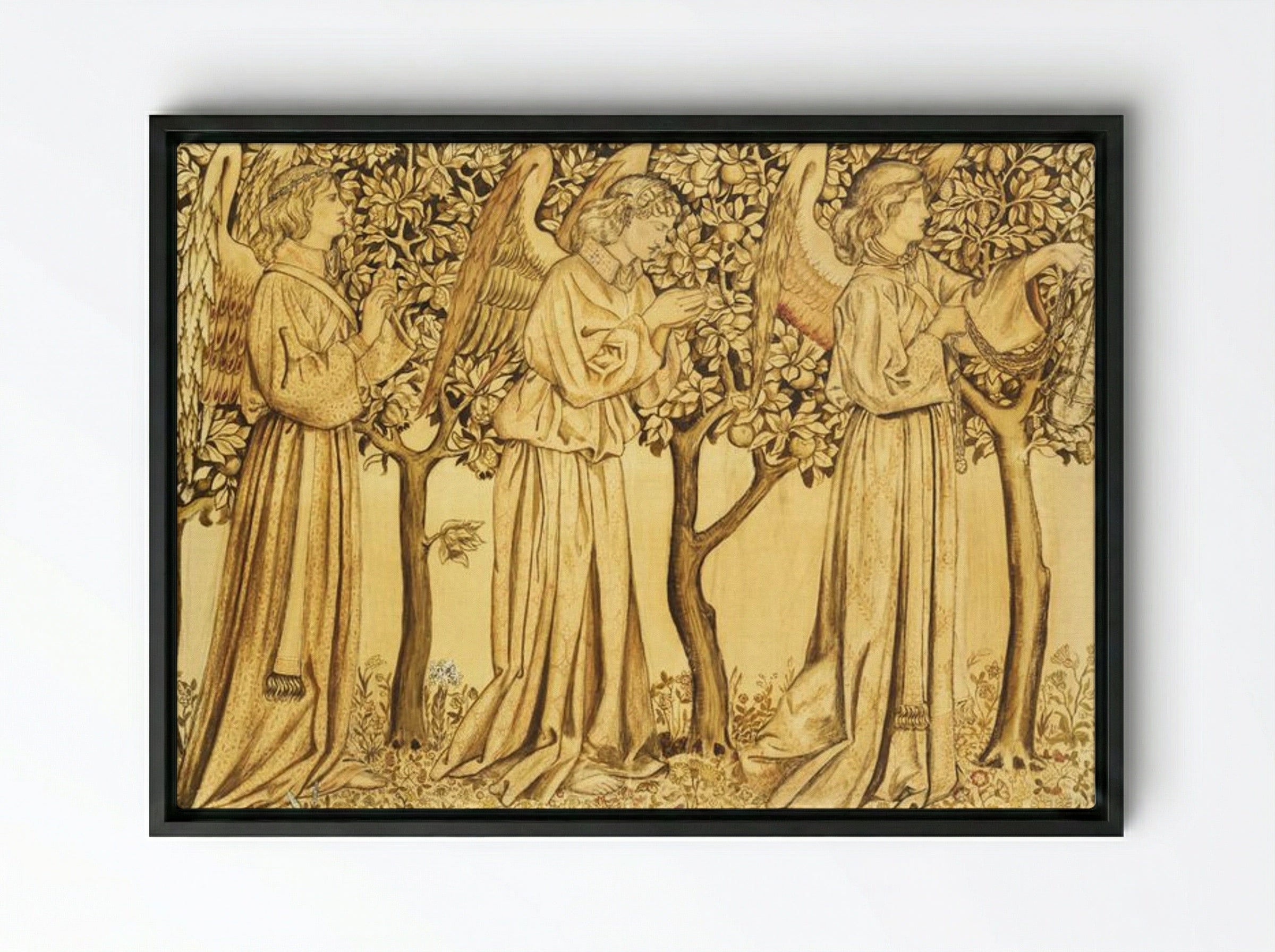 Tile Design: Processing Angels - William Morris - Framed Canvas Black