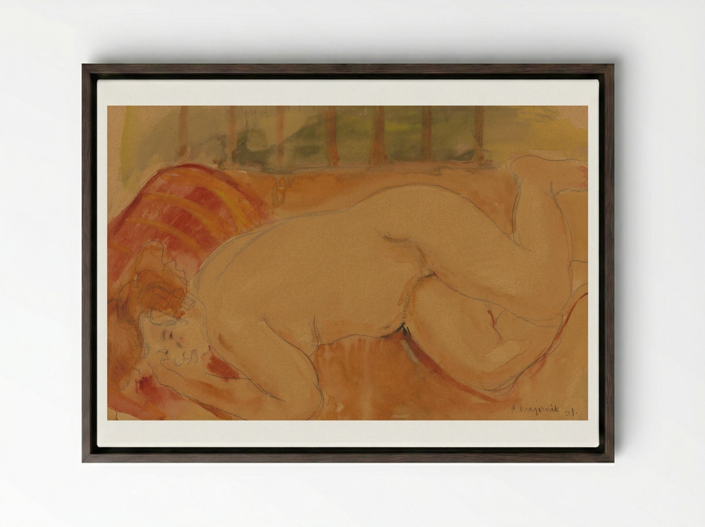 Reclining Nude - Cyprián Majerník - Framed Canvas Dark Wood