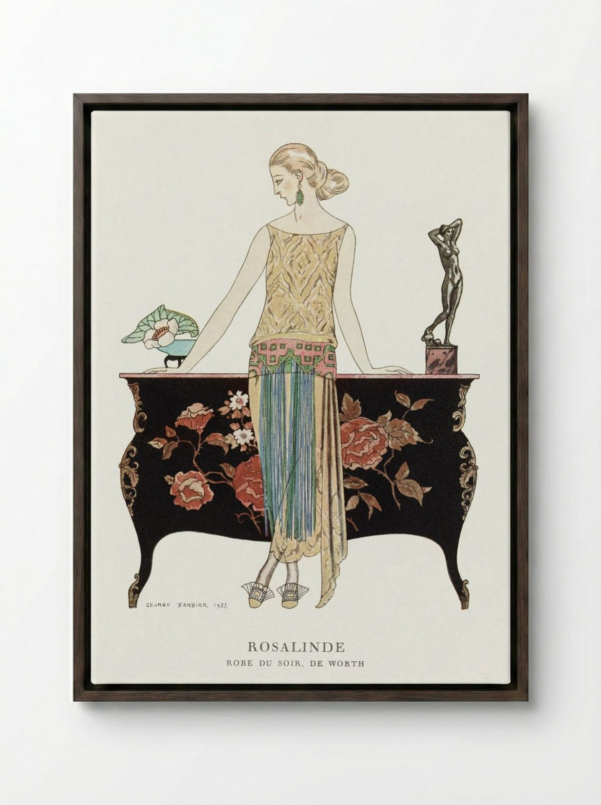 Rosalinde, Robe du Soir, de Worth - George Barbier - Framed Canvas Dark Wood