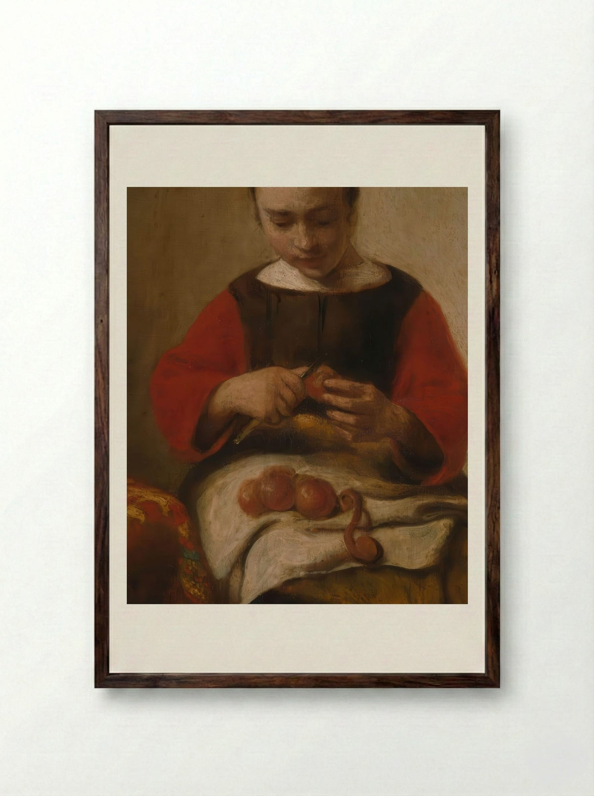 Young Woman Peeling Apples - Eglon van der Neer - Framed Print Dark Wood
