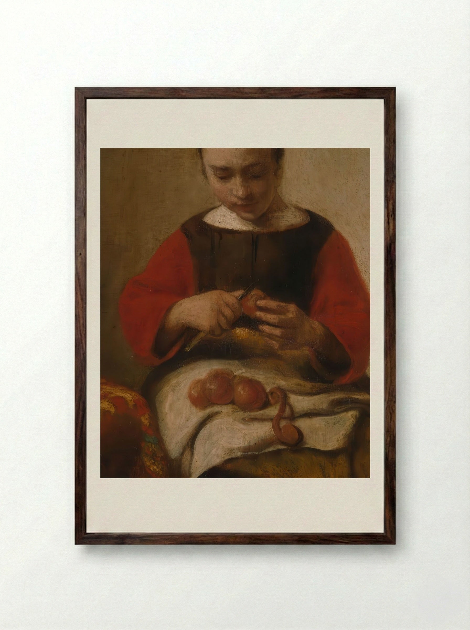 Young Woman Peeling Apples - Eglon van der Neer - Framed Print Dark Wood