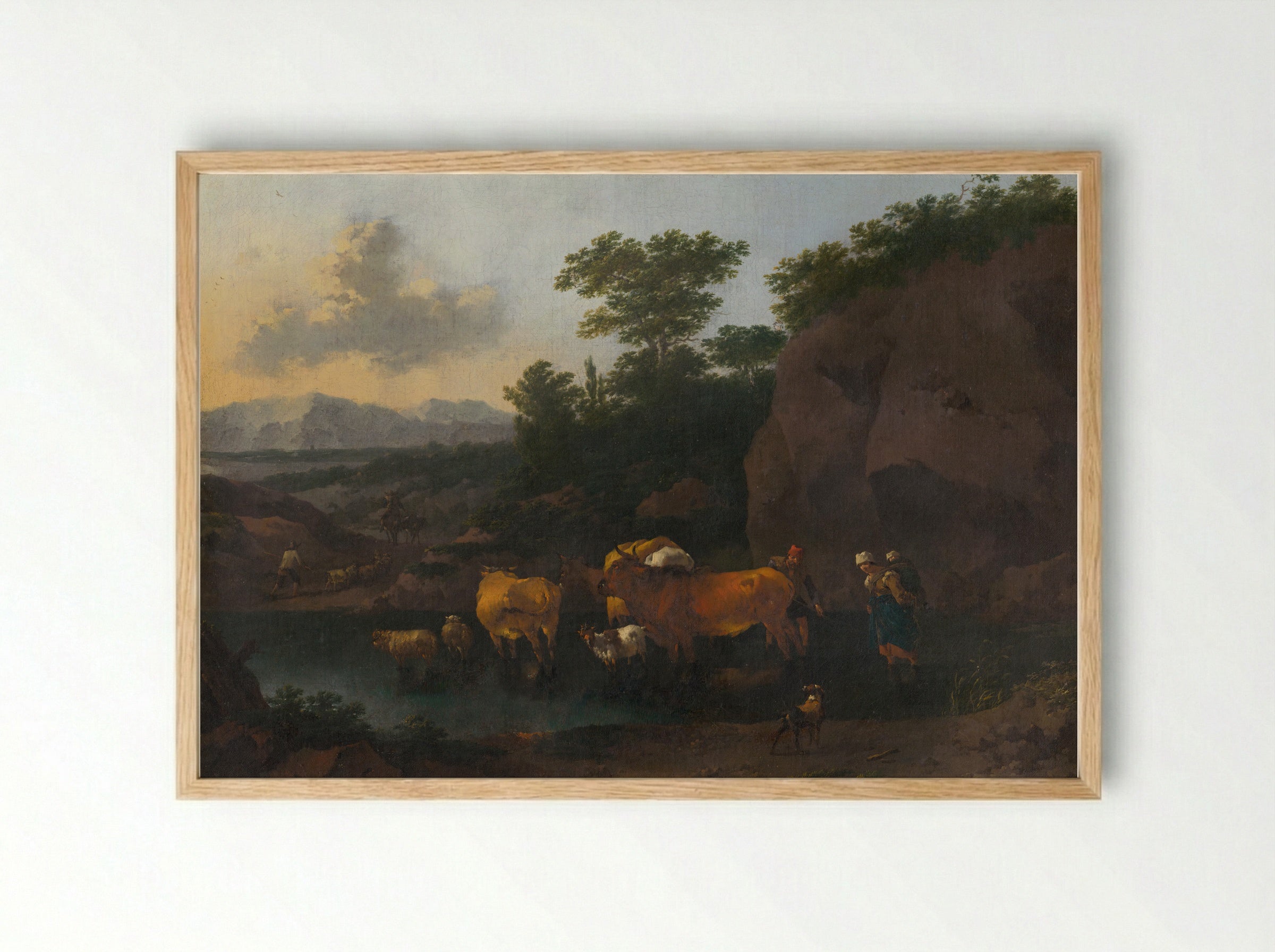 Italianate Landscape with Cattle Ford - Pieter van Bloemen - Framed Print Wood