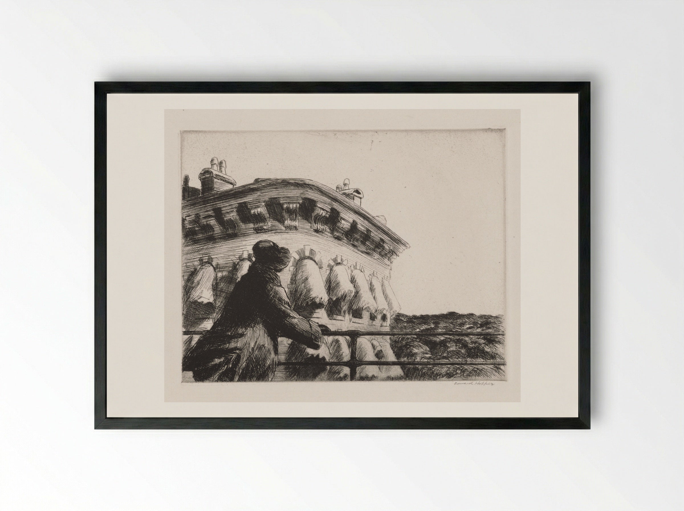 Girl on a Bridge - Edward Hopper - Framed Print Black