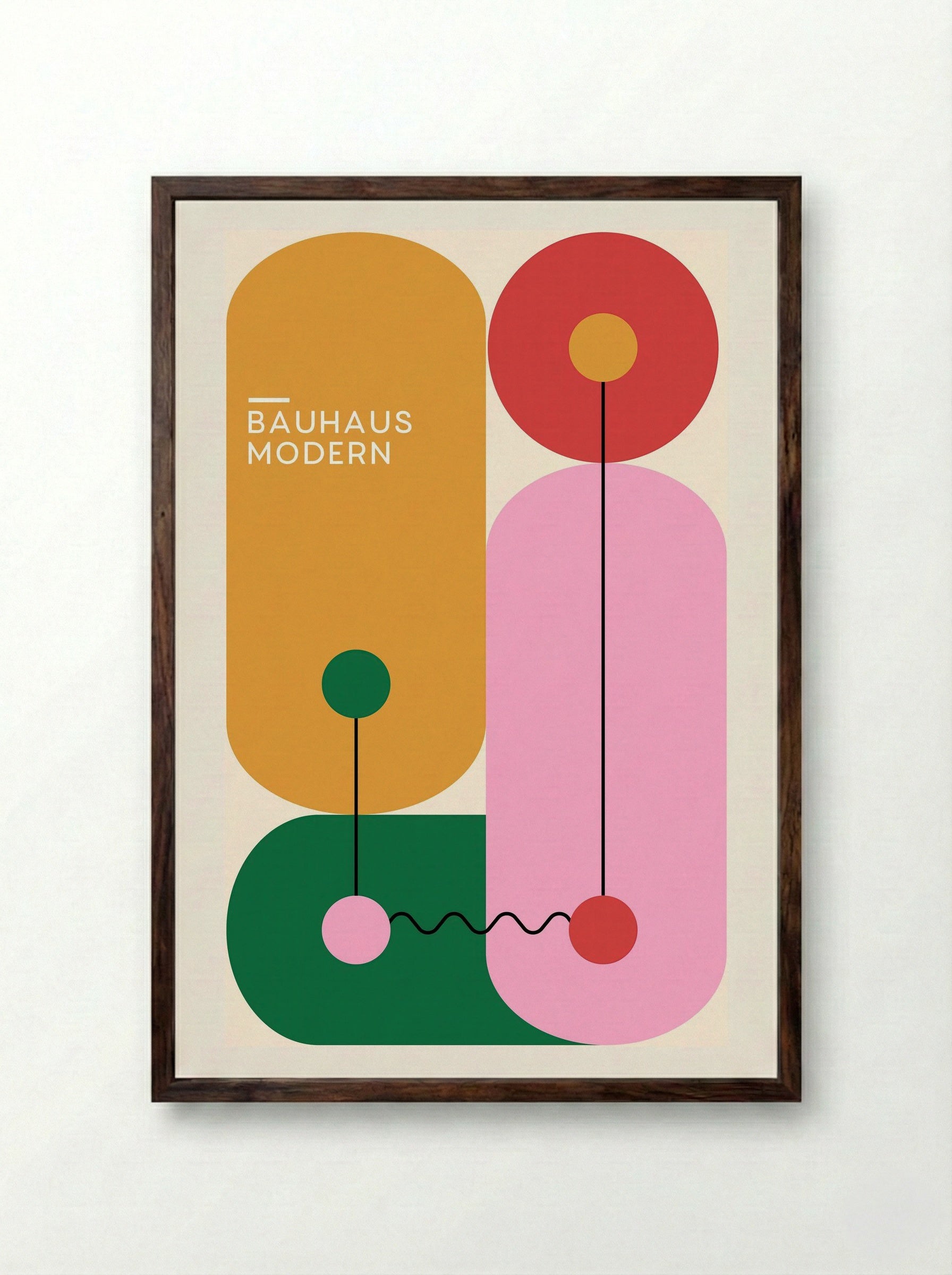 Bauhaus Modern Composition – Primary Abstract - Framed Print Dark Wood