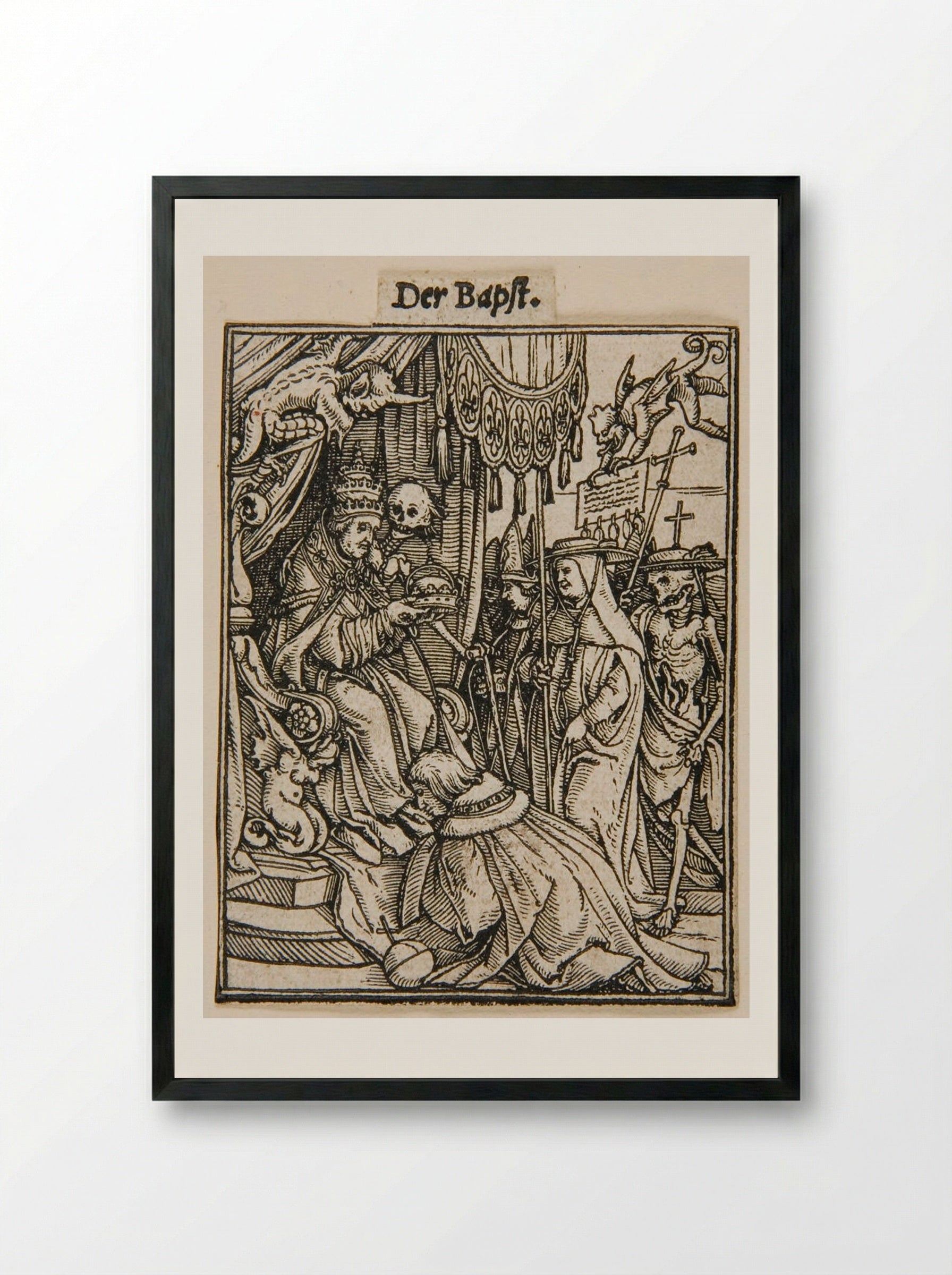 The Pope (from The Dance of Death) - Hans Holbein the Younger - Framed Print Black