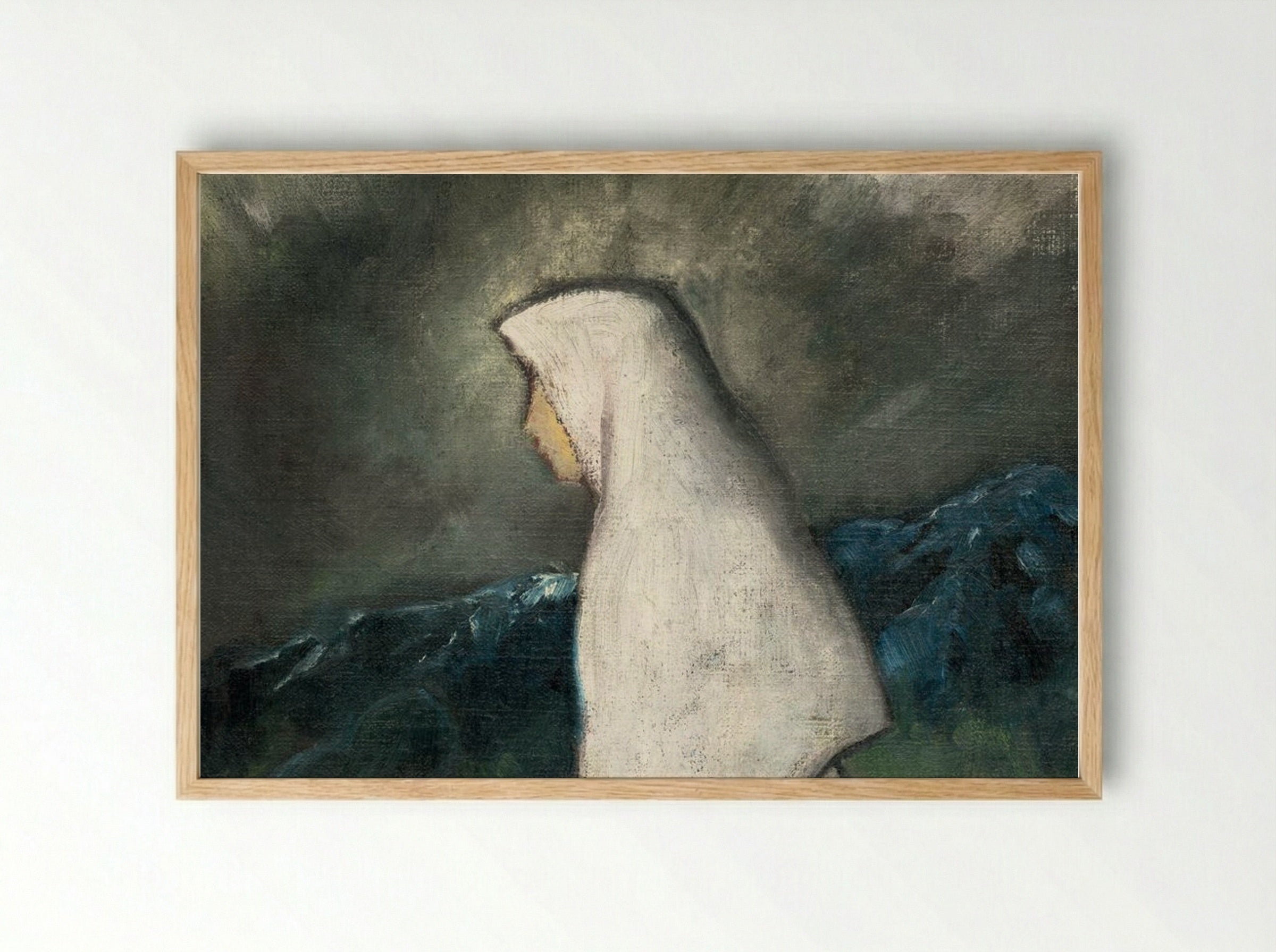 Woman in a White Shawl - Zolo Palugyay - Framed Print Wood