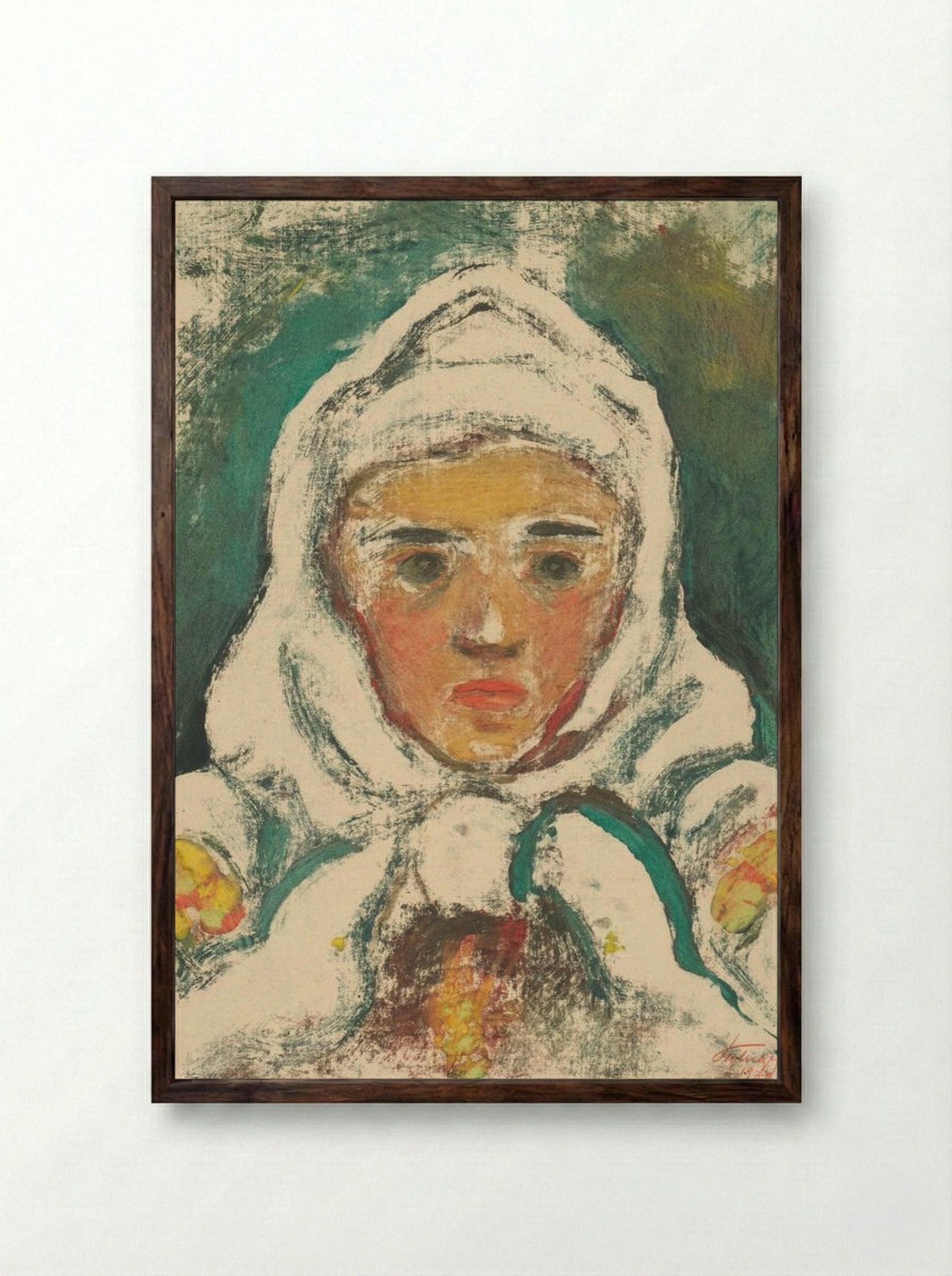 The Head of a Villager - Zolo Palugyay - Framed Print Dark Wood