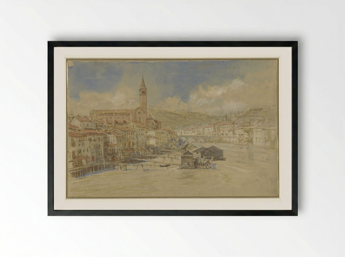 Gezicht op S. Anastasia te Verona, over de Adige - John Ruskin - Framed Print Black