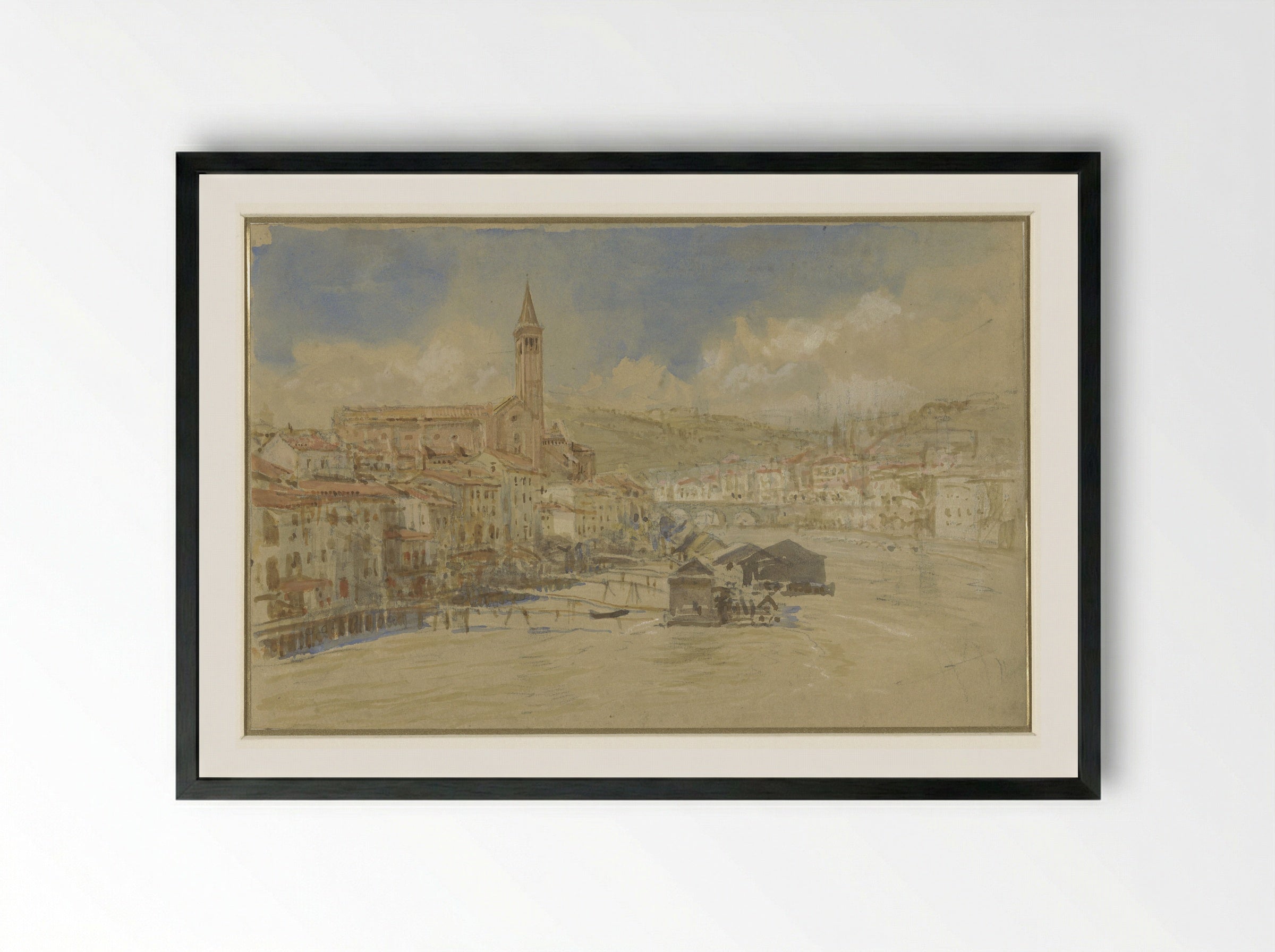 Gezicht op S. Anastasia te Verona, over de Adige - John Ruskin - Framed Print Black
