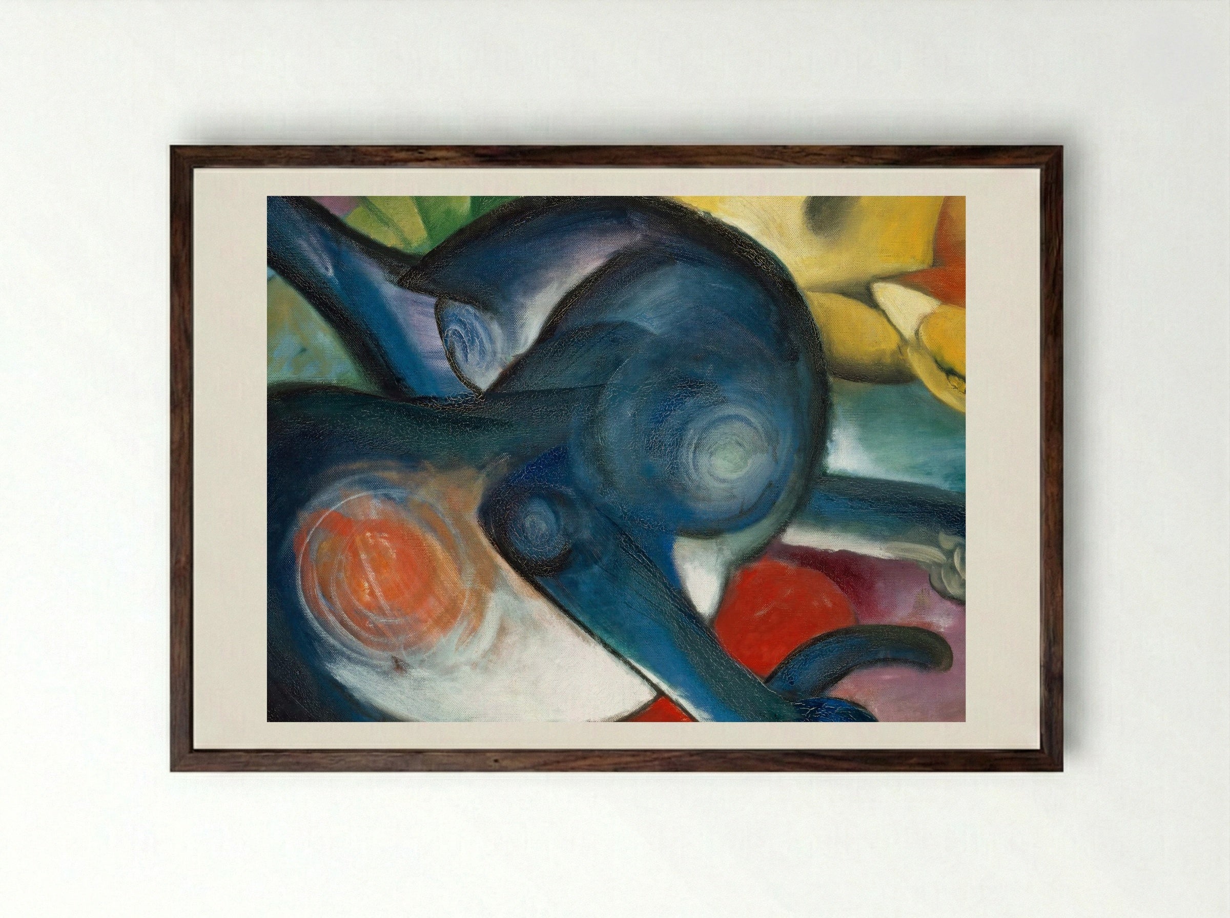 Two Cats, Blue and Yellow - Franz Marc - Framed Print Dark Wood