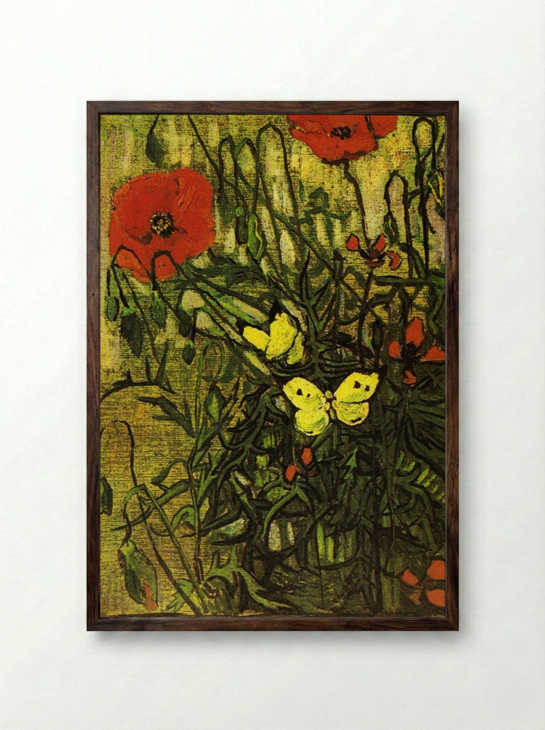 Poppies and Butterflies - Vincent van Gogh - Framed Print Dark Wood