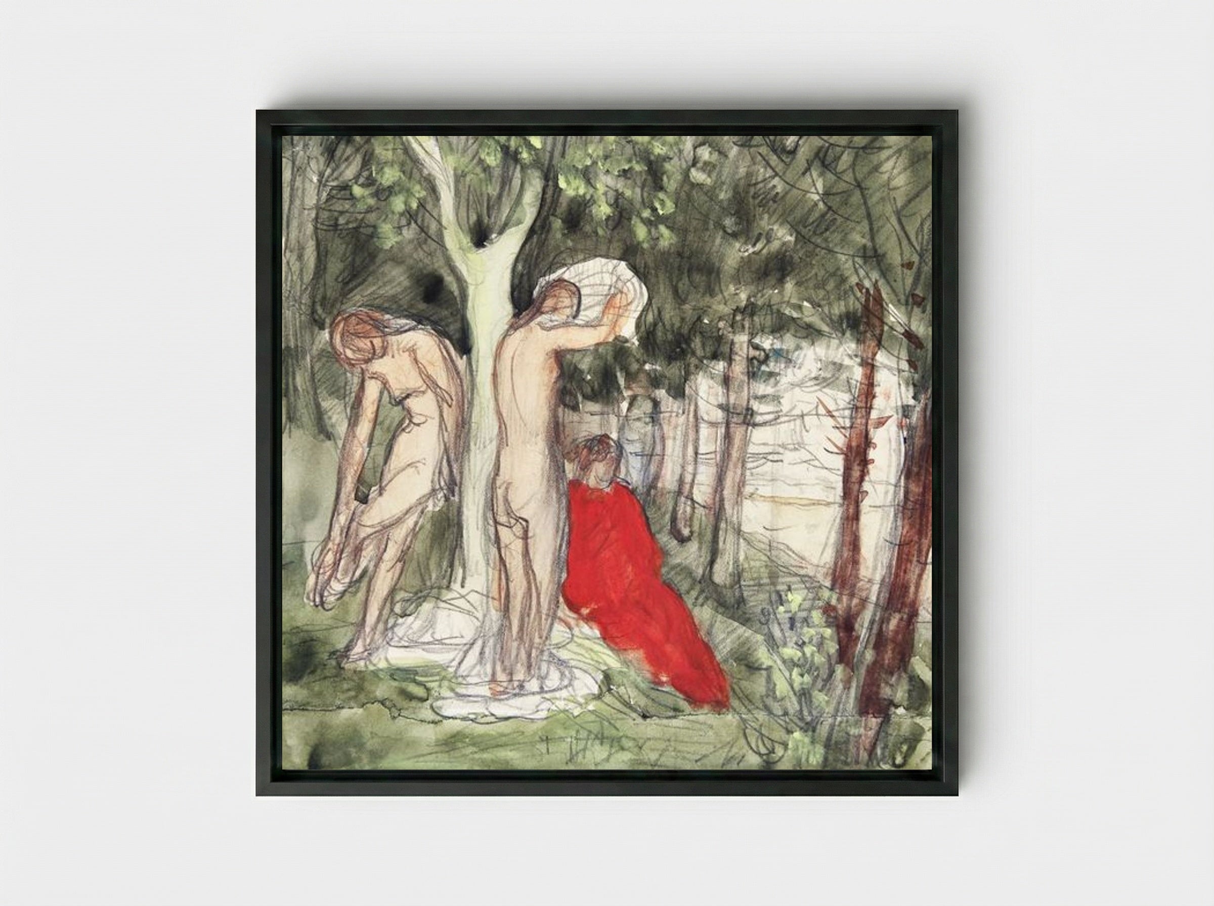 Bathers in a Forest Clearing - Pierre Puvis de Chavannes - Framed Canvas Black
