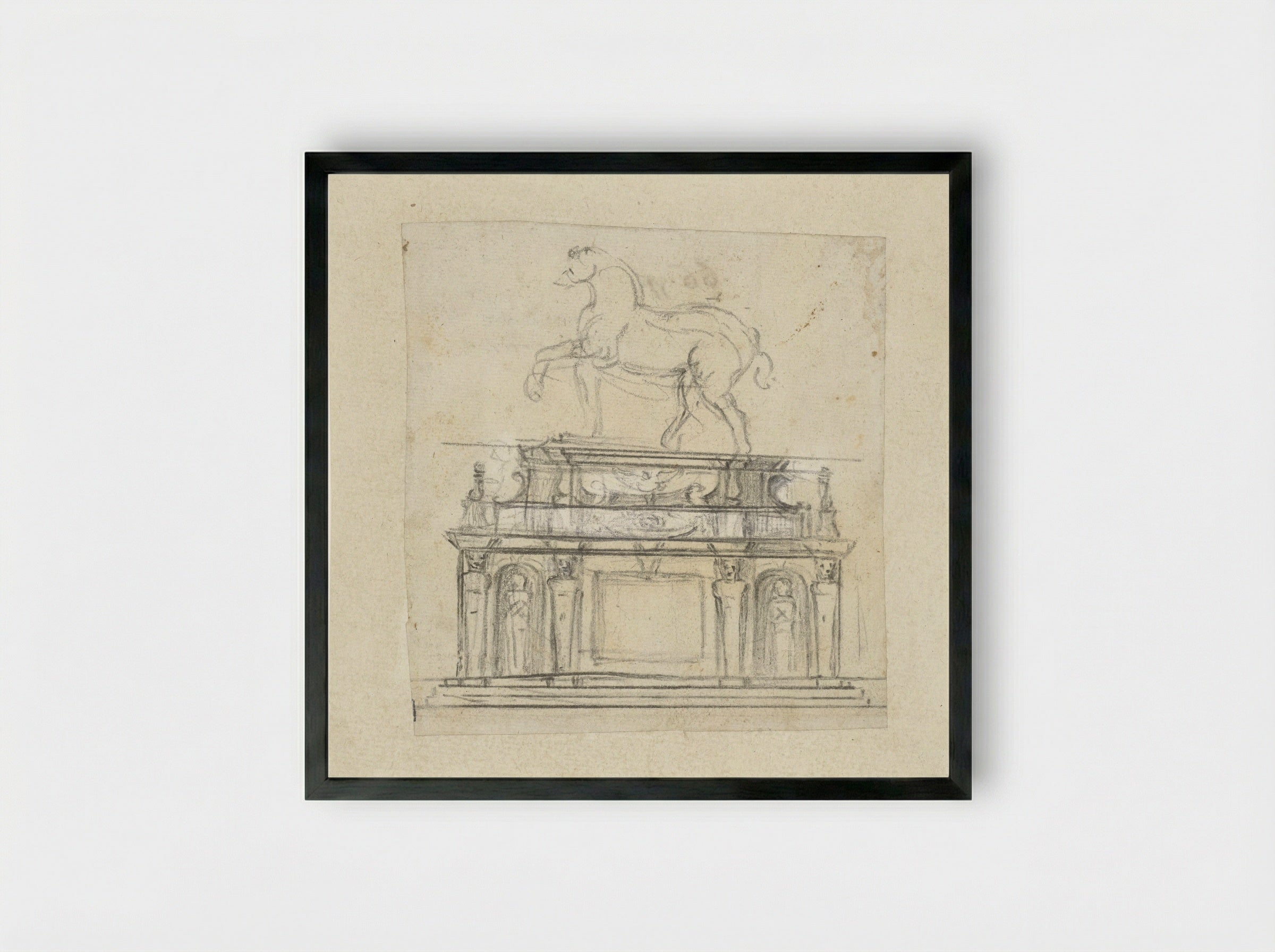Design for an Equestrian Statue of Henry II of France - Michelangelo - Framed Print Black