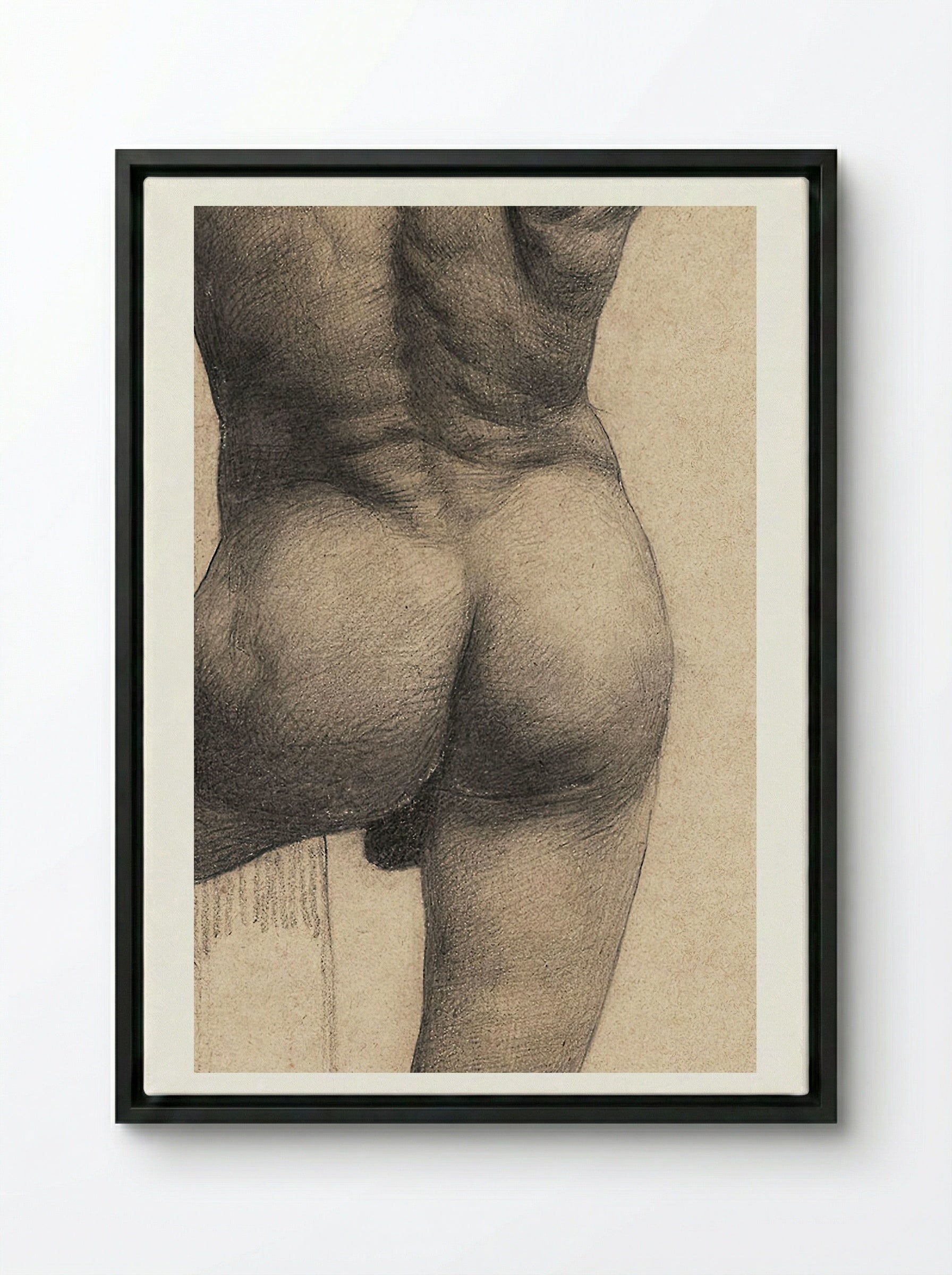Male Nude with Left Foot on a Pedestal - Gustav Klimt - Framed Canvas Black