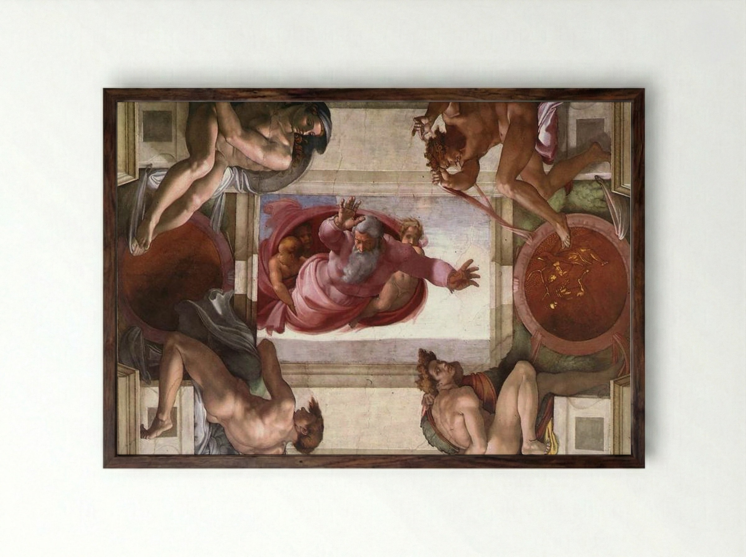 Sistine Chapel Ceiling: God Dividing Land and Water - Michelangelo - Framed Print Dark Wood