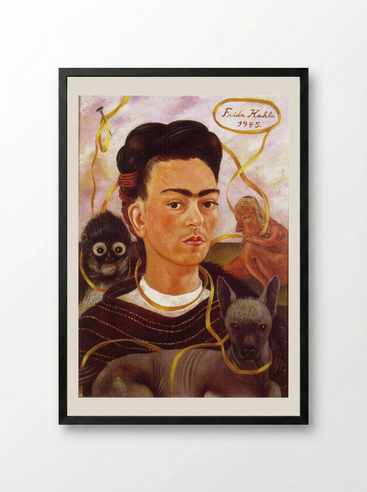 Self-Portrait with Small Monkey - Frida Kahlo - Framed Print Black