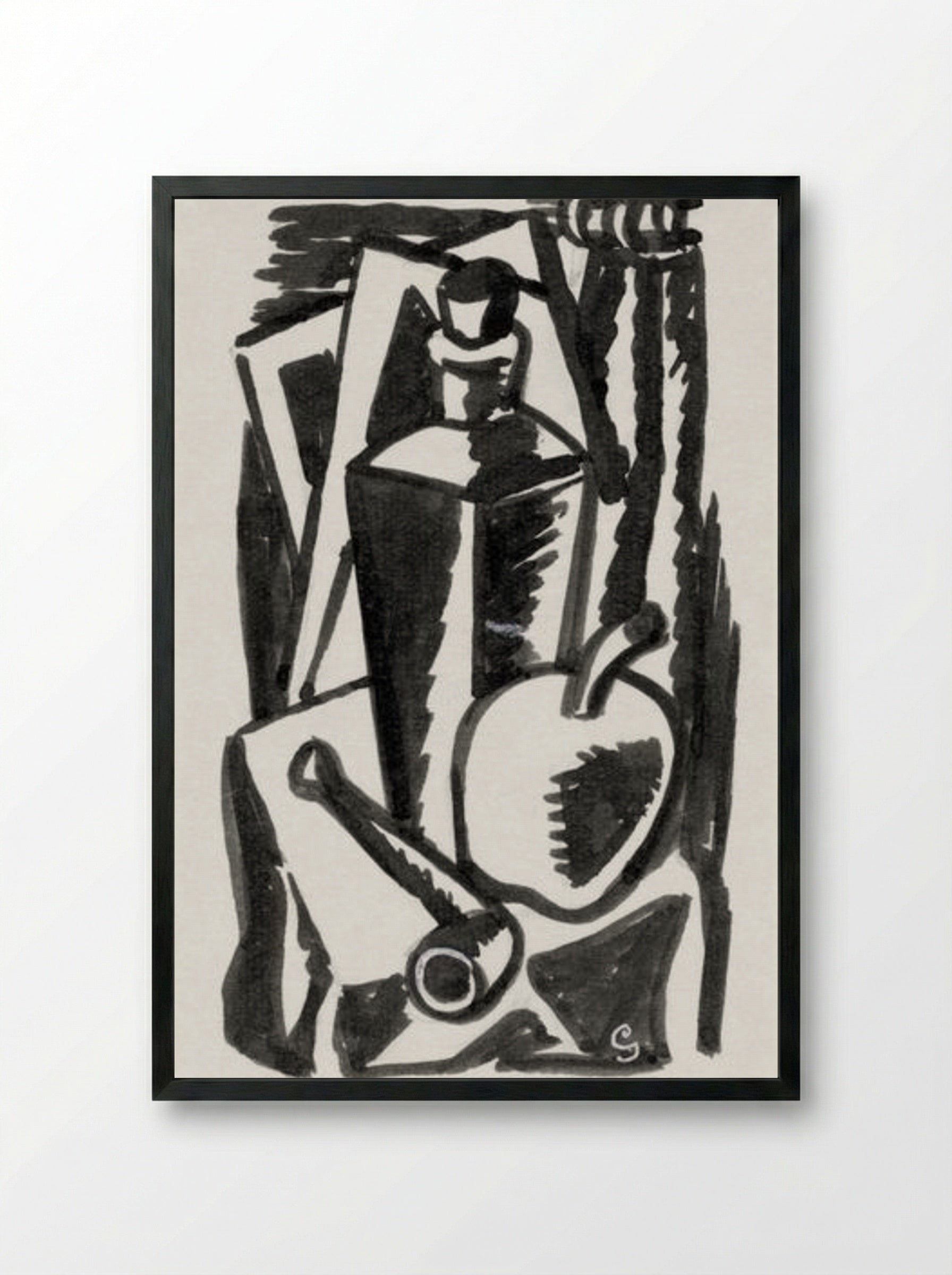 Still Life with Apple, Pipe and Bottle - Leo Gestel - Framed Print Black