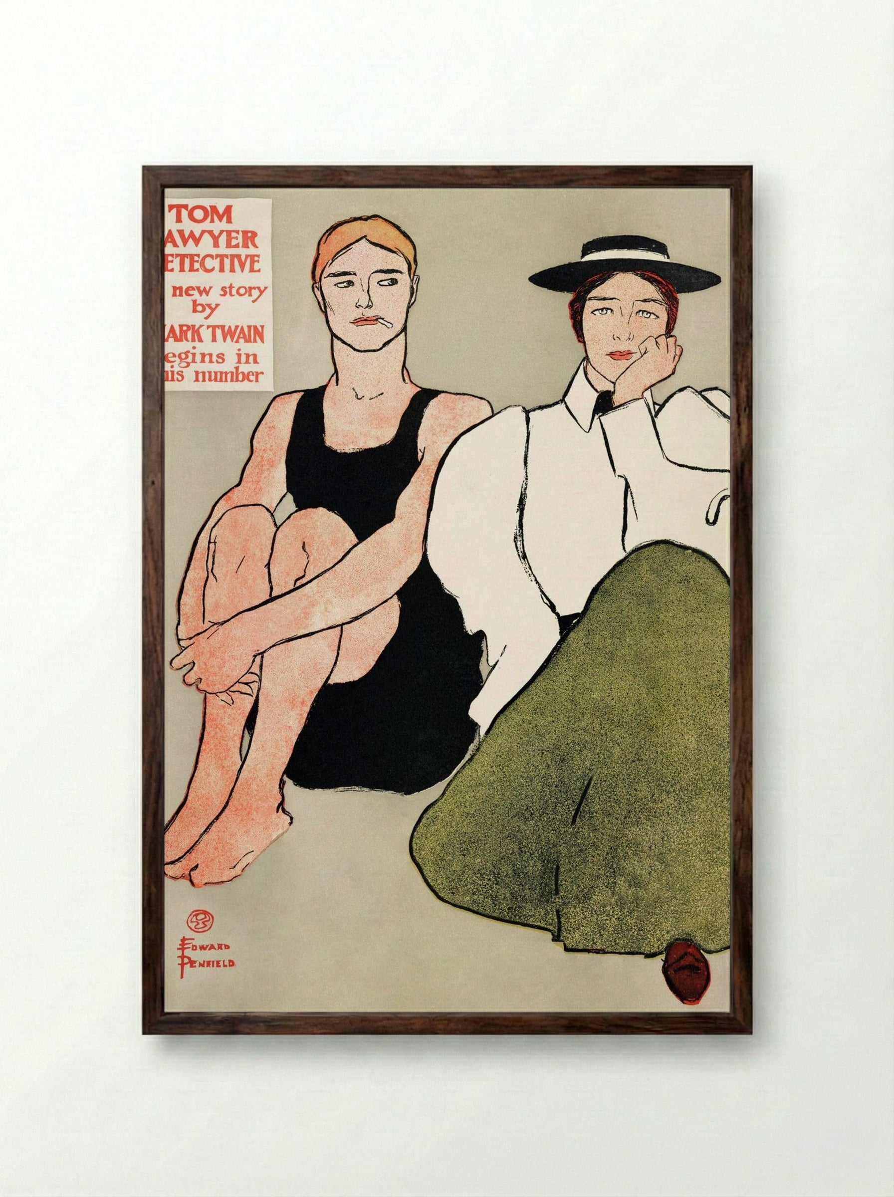 Two Seated Women - Edward Penfield - Framed Print Dark Wood