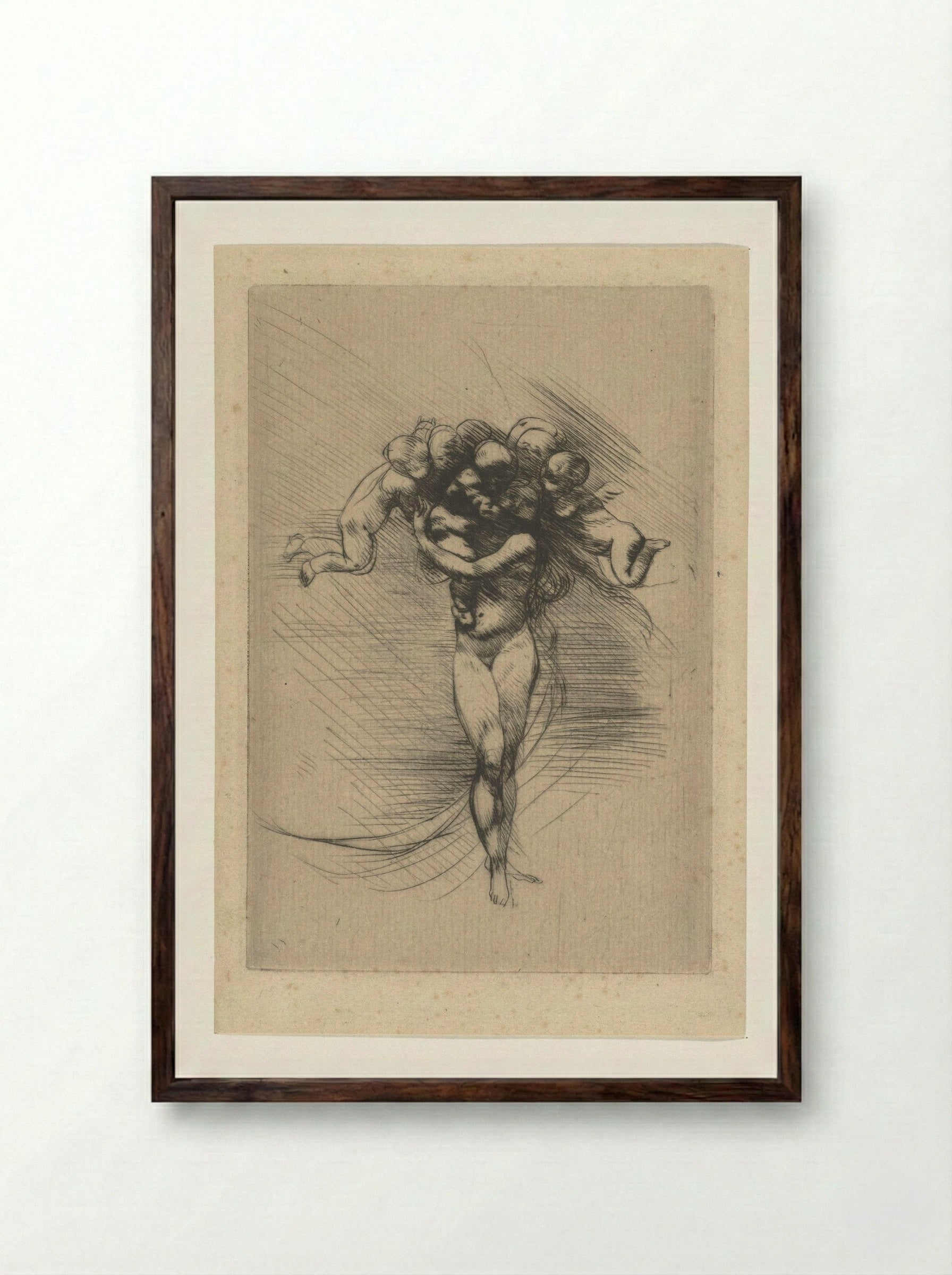 Naakte vrouw of Venus omcirkeld door putti - Auguste Rodin - Framed Print Dark Wood