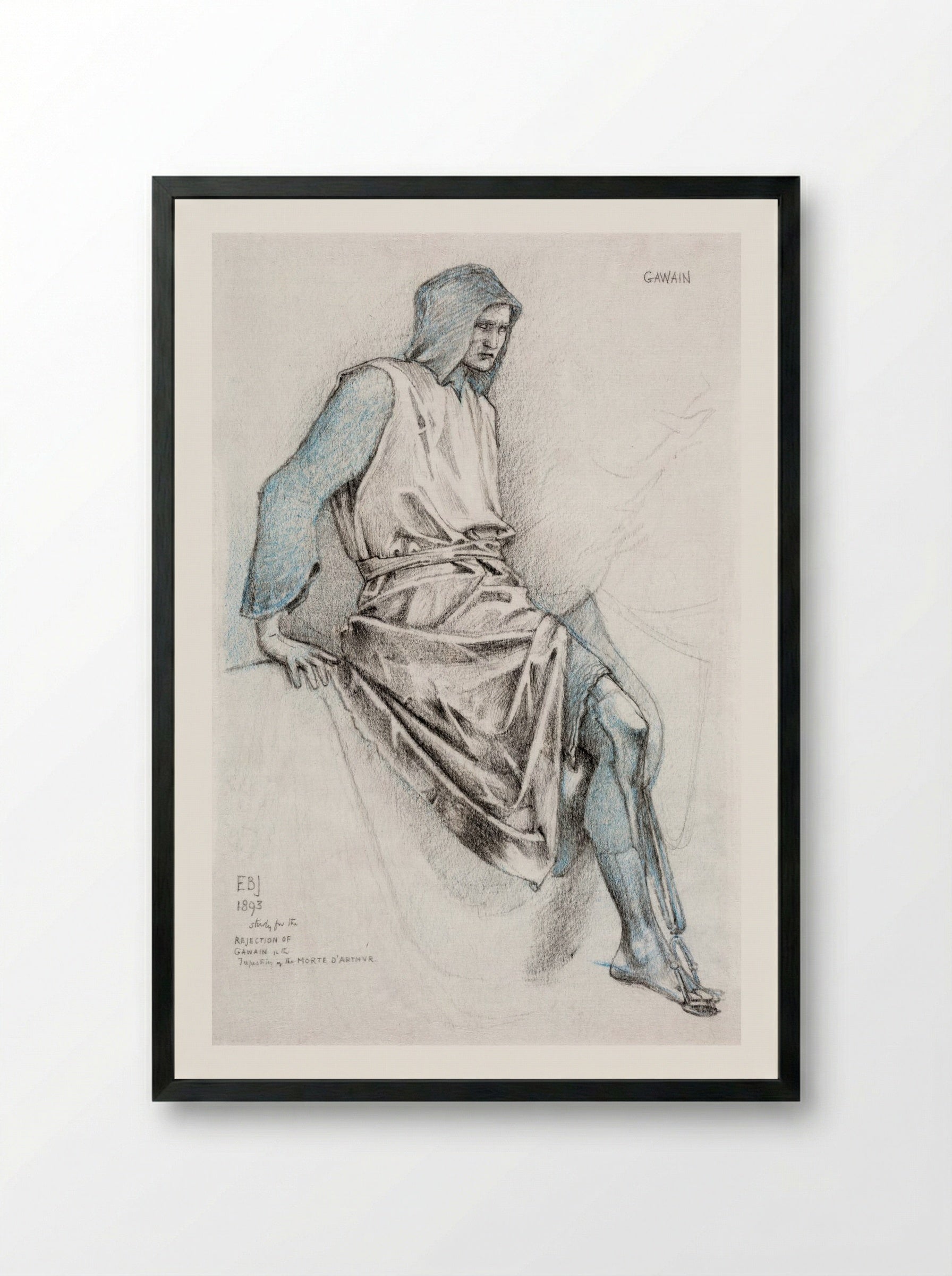 Study for 'The Failure of Gawaine' - Edward Burne-Jones - Framed Print Black