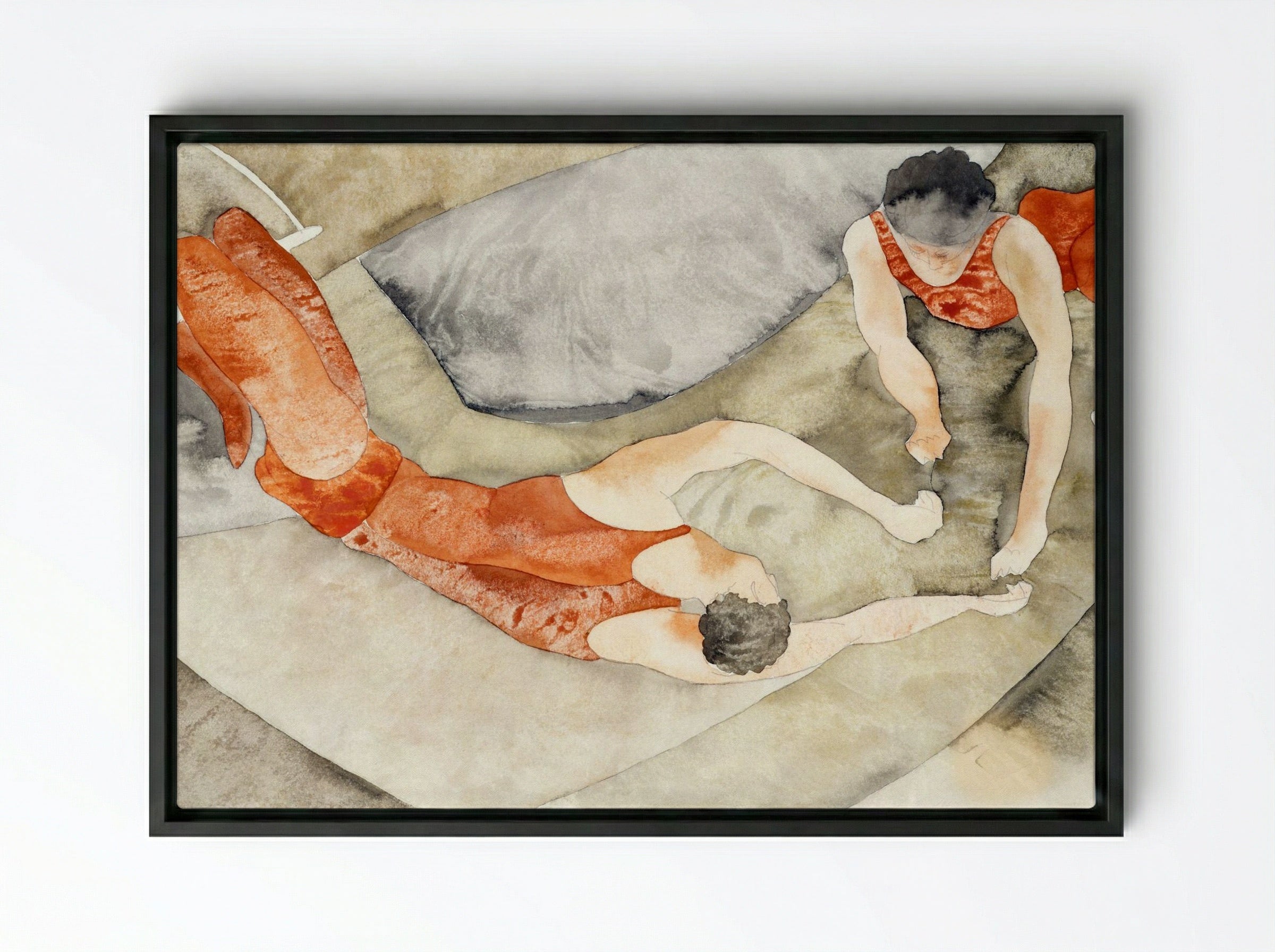 Two Trapeze Performers in Red - Charles Demuth - Framed Canvas Black
