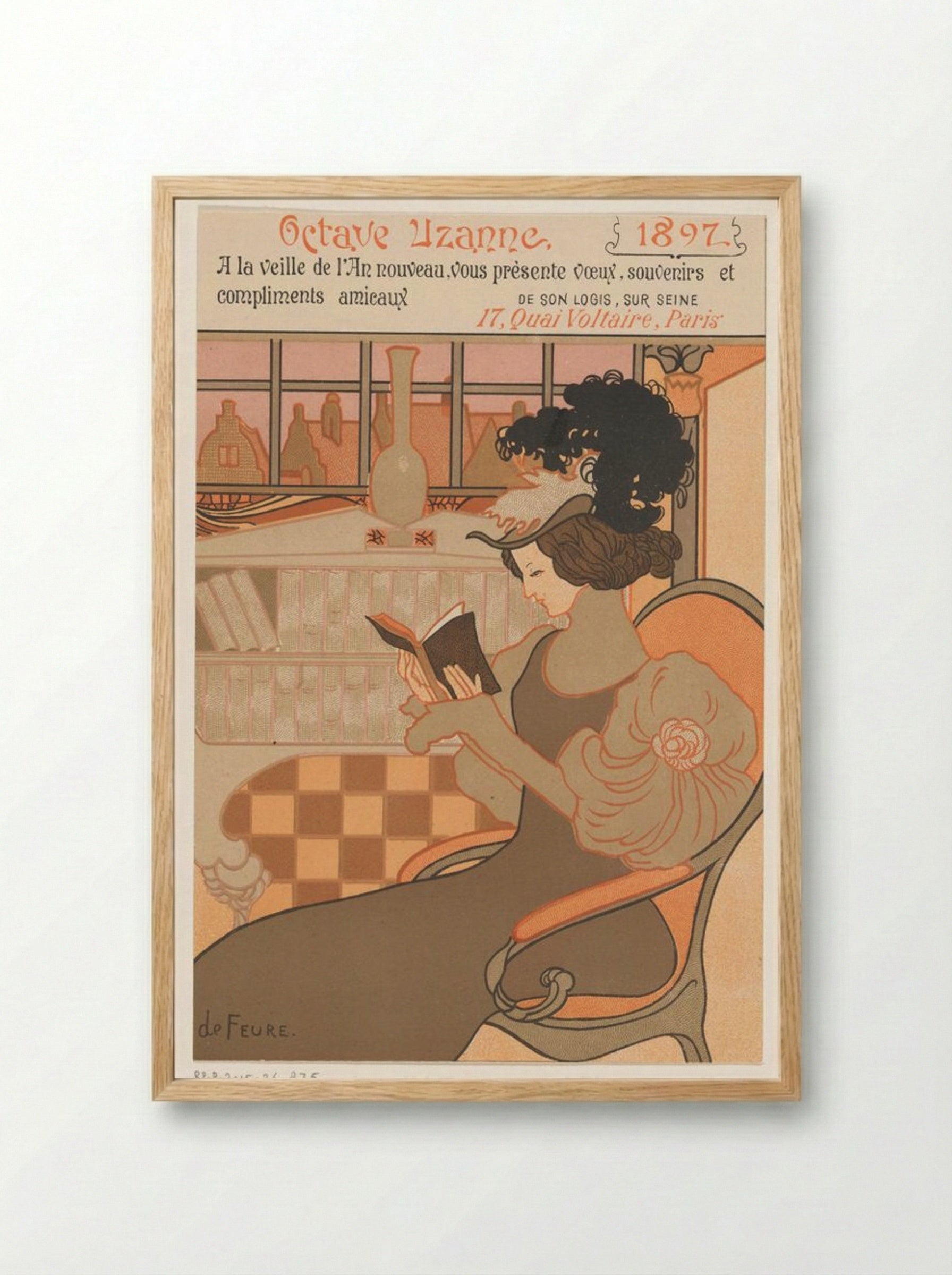 Nieuwjaarswens van Octave Uzanne voor het jaar 1897 (New Year's Greeting Card for Octave Uzanne, 1897) - Georges de Feure - Framed Print Wood