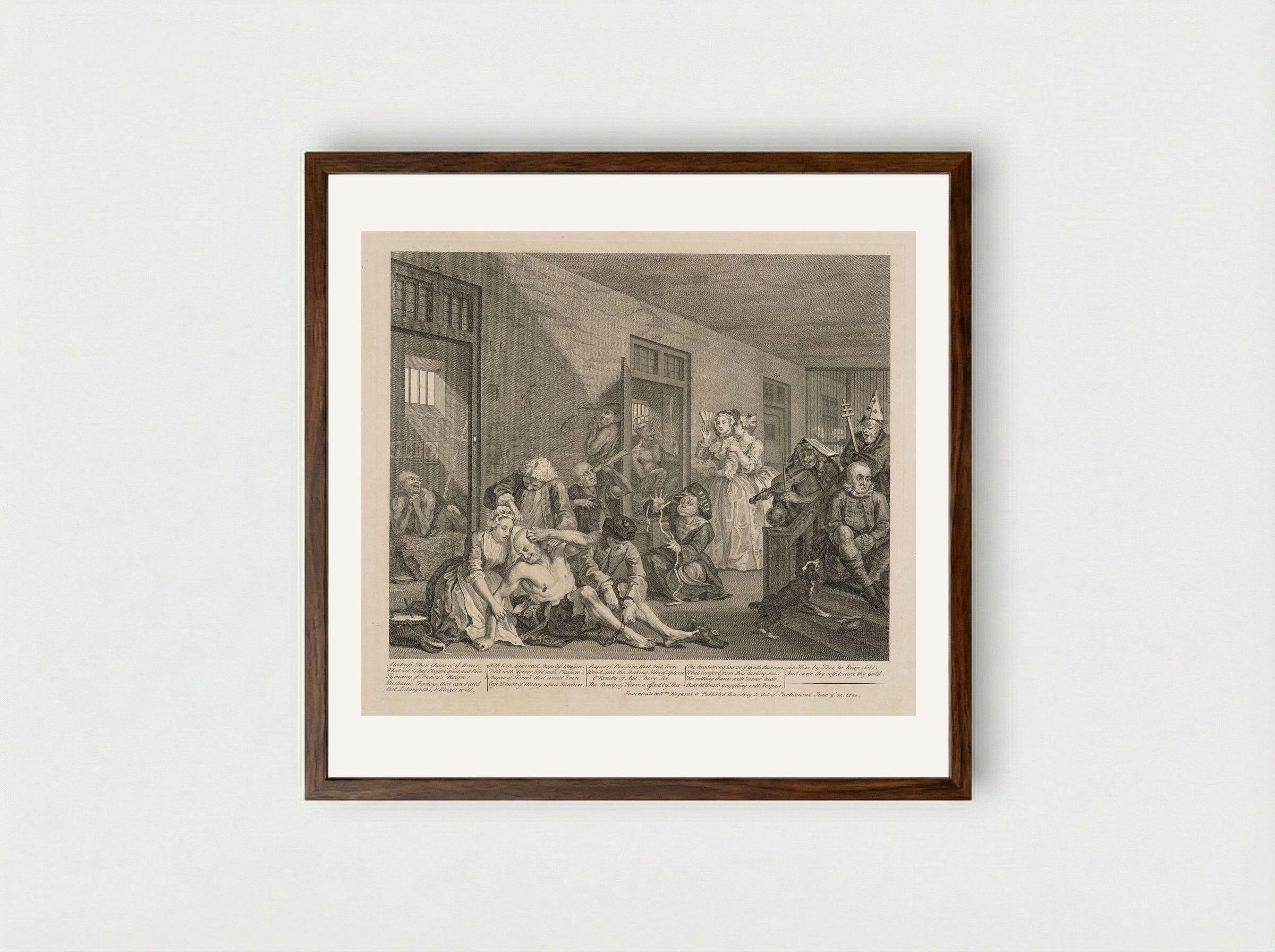 The Rake in Bedlam - William Hogarth - Framed Print Dark Wood