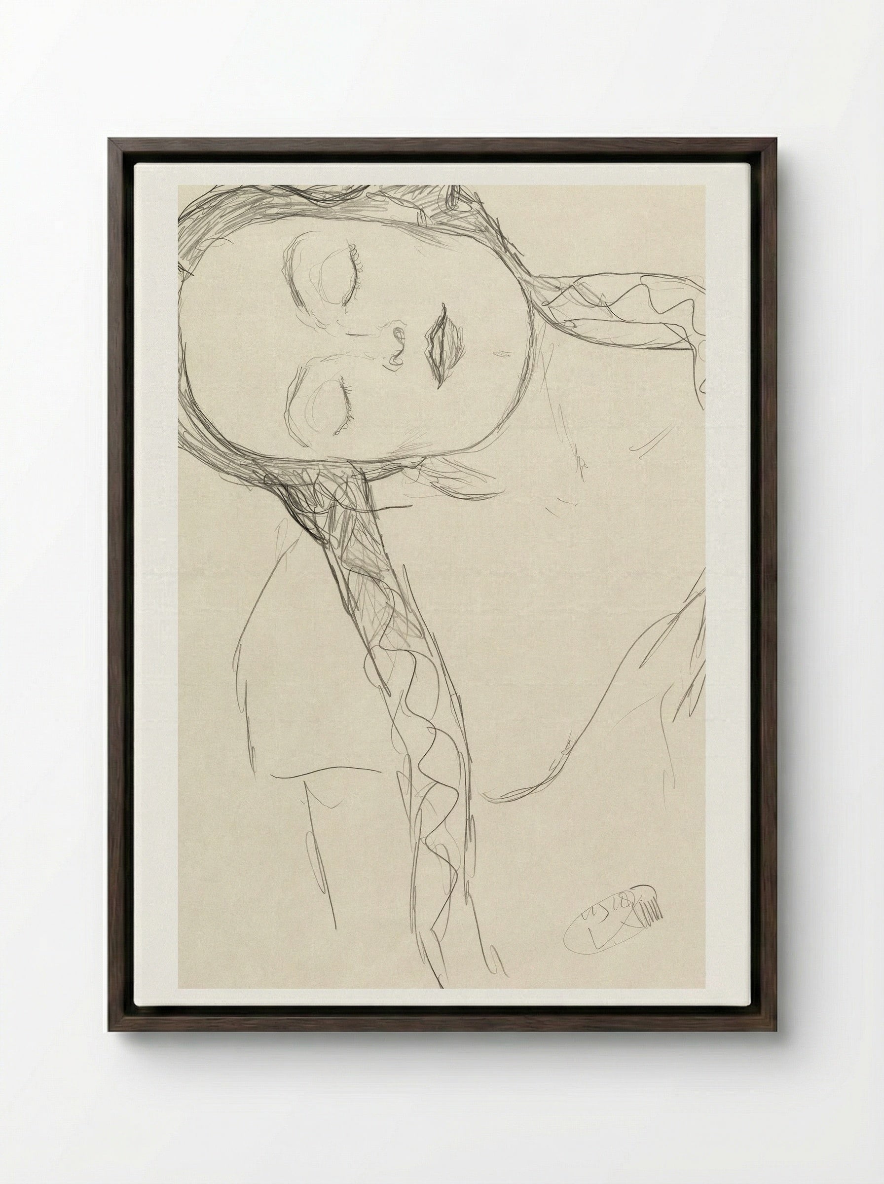 Half-figure of a Young Woman - Gustav Klimt - Framed Canvas Dark Wood
