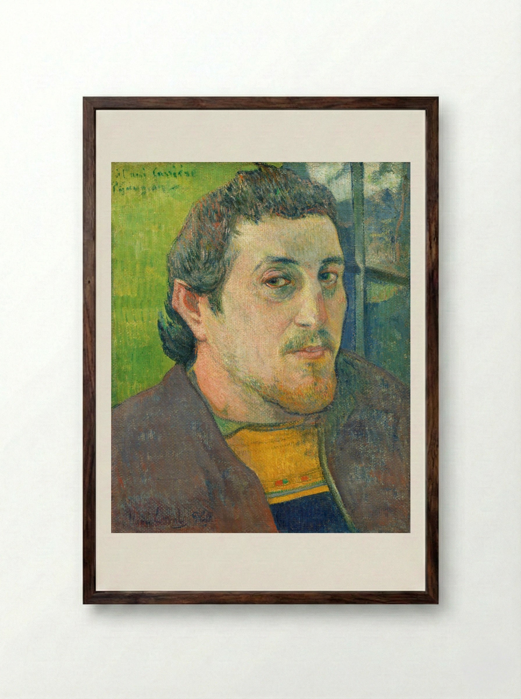 Self-Portrait Dedicated to Carrière - Paul Gauguin - Framed Print Dark Wood