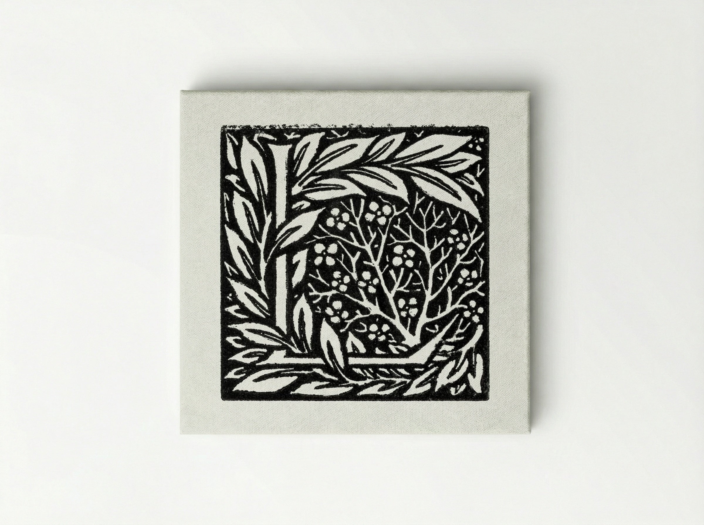 Love is Enough - Initial letter 'L' entwined with Laurel Leaves - William Morris - Canvas