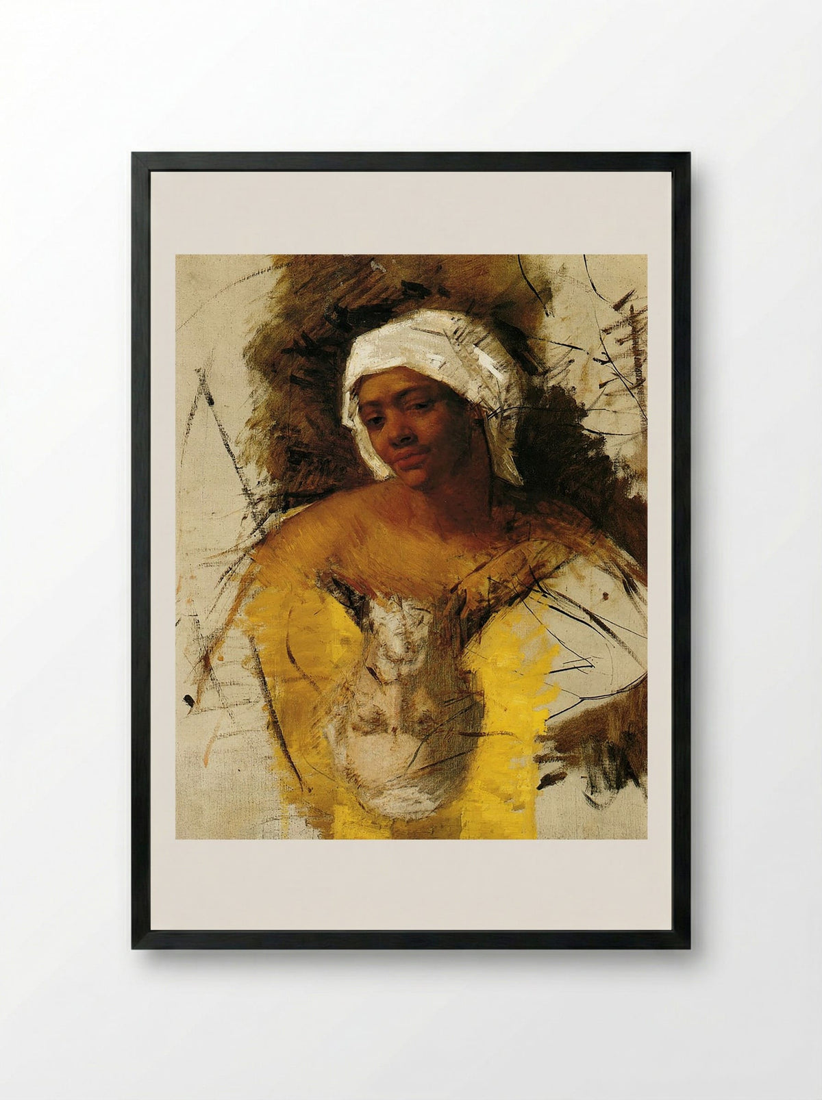Sketch of a Woman with a Turban - Edgar Degas - Framed Print Black