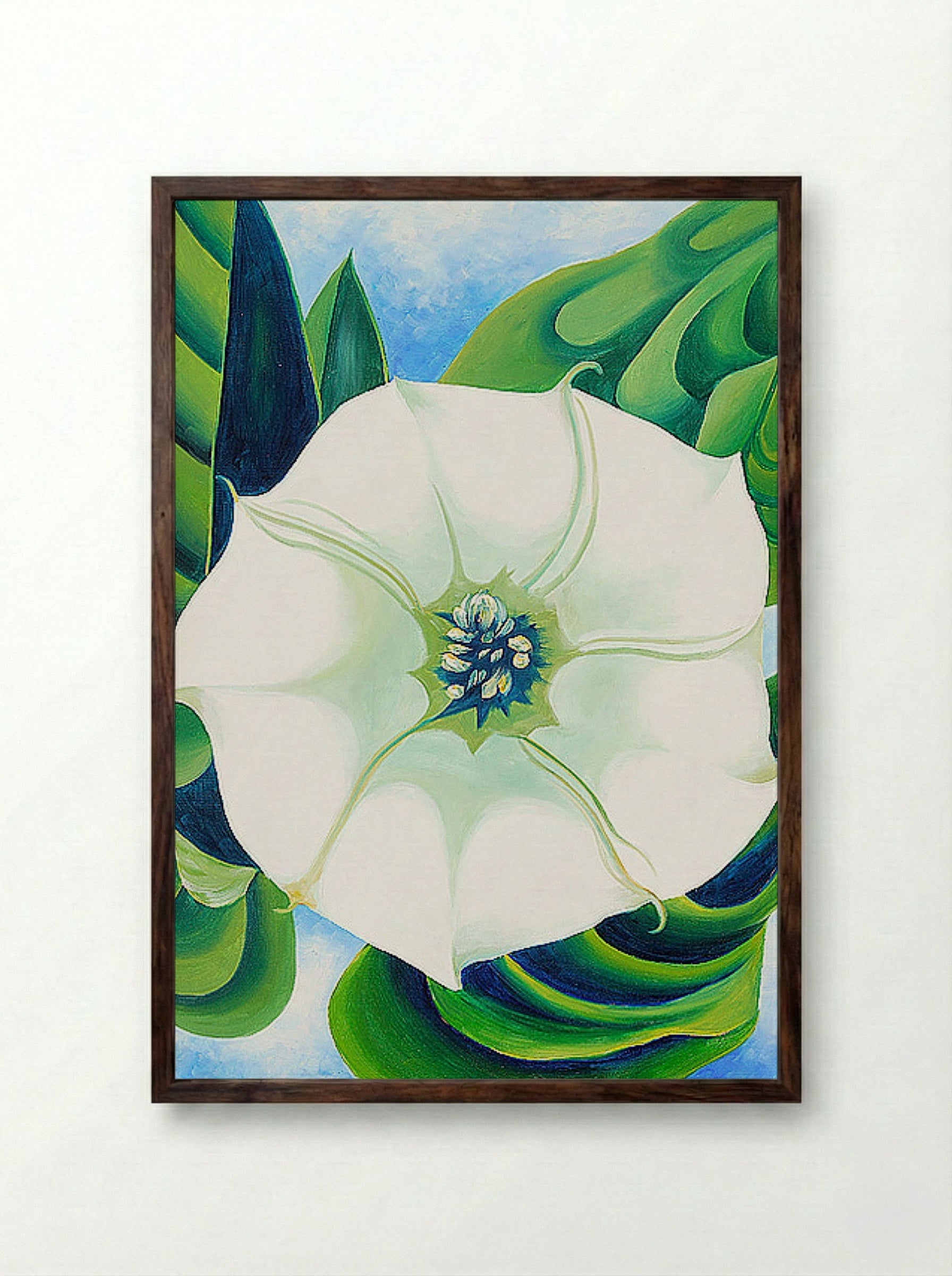 Jimson Weed, White Flower No. 1 - Georgia O'Keeffe - Framed Print Dark Wood