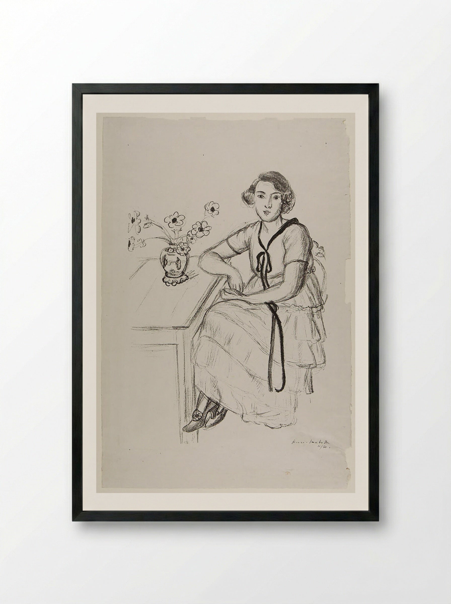 Woman Wearing a Ribbon - Henri Matisse - Framed Print Black