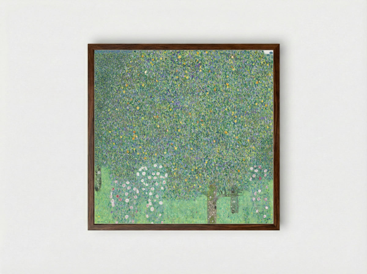 Roses Under the Trees - Gustav Klimt - Framed Print Dark Wood