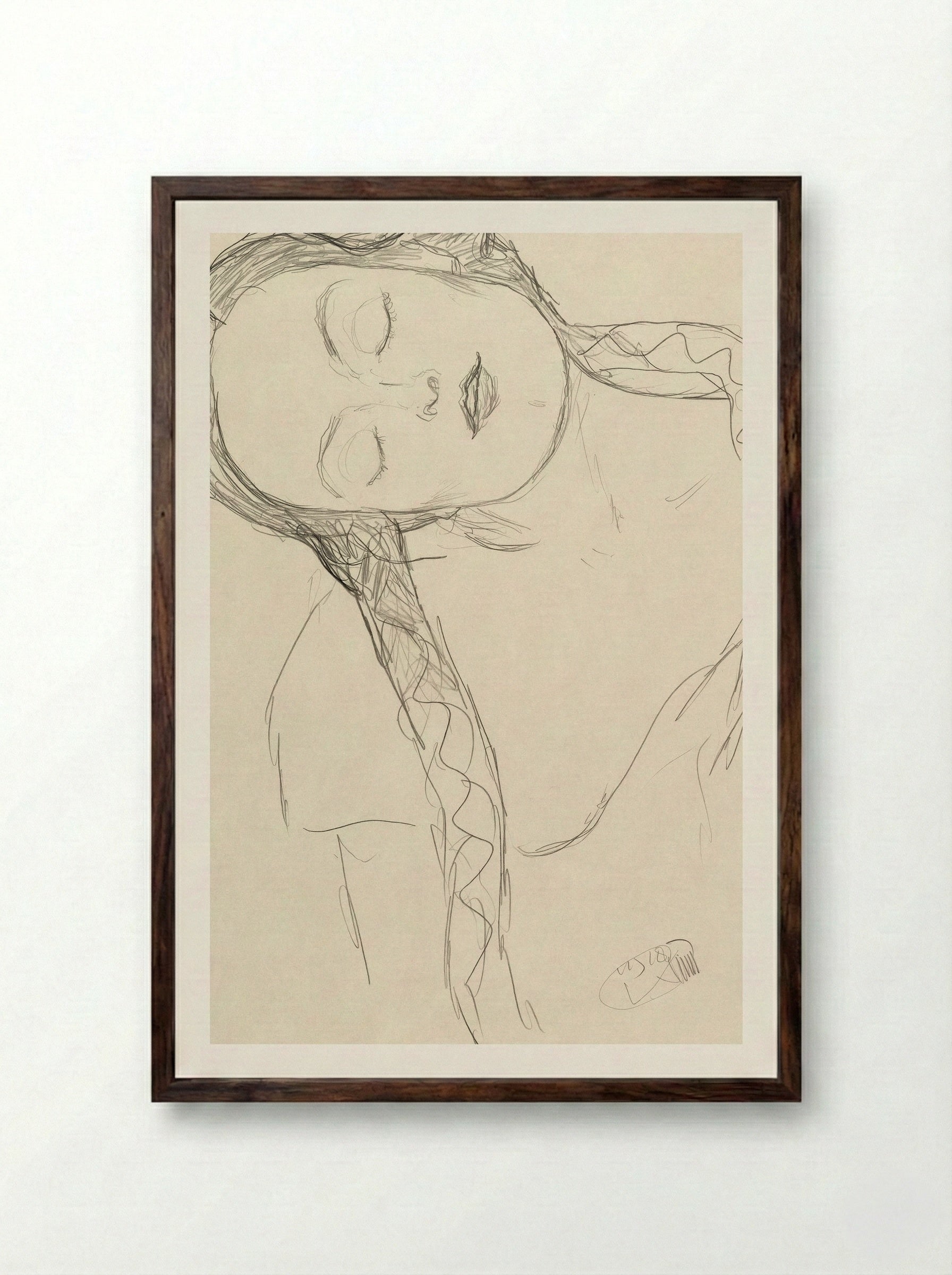 Half-figure of a Young Woman - Gustav Klimt - Framed Print Dark Wood