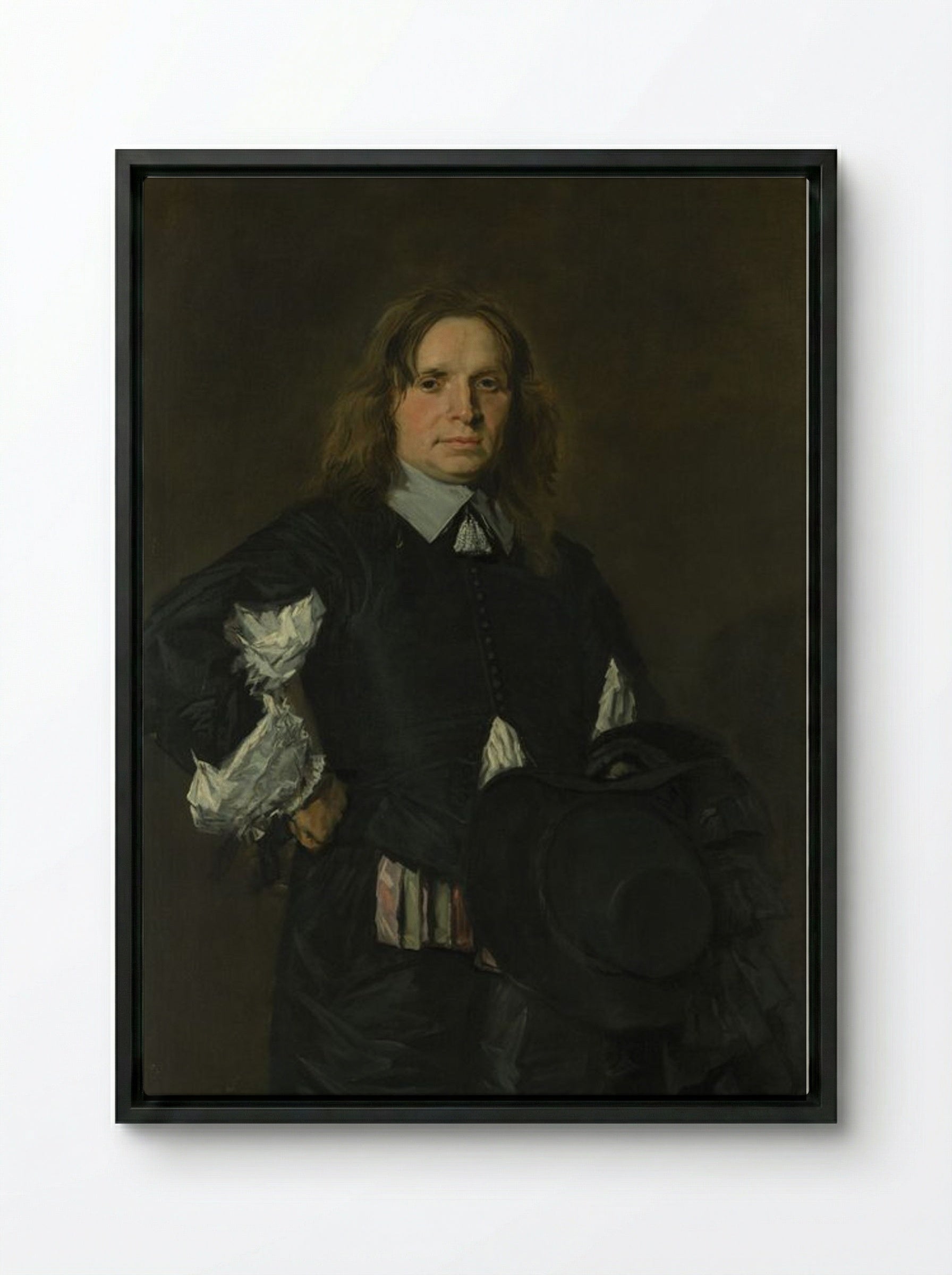 Portrait of a Man - Frans Hals - Framed Canvas Black