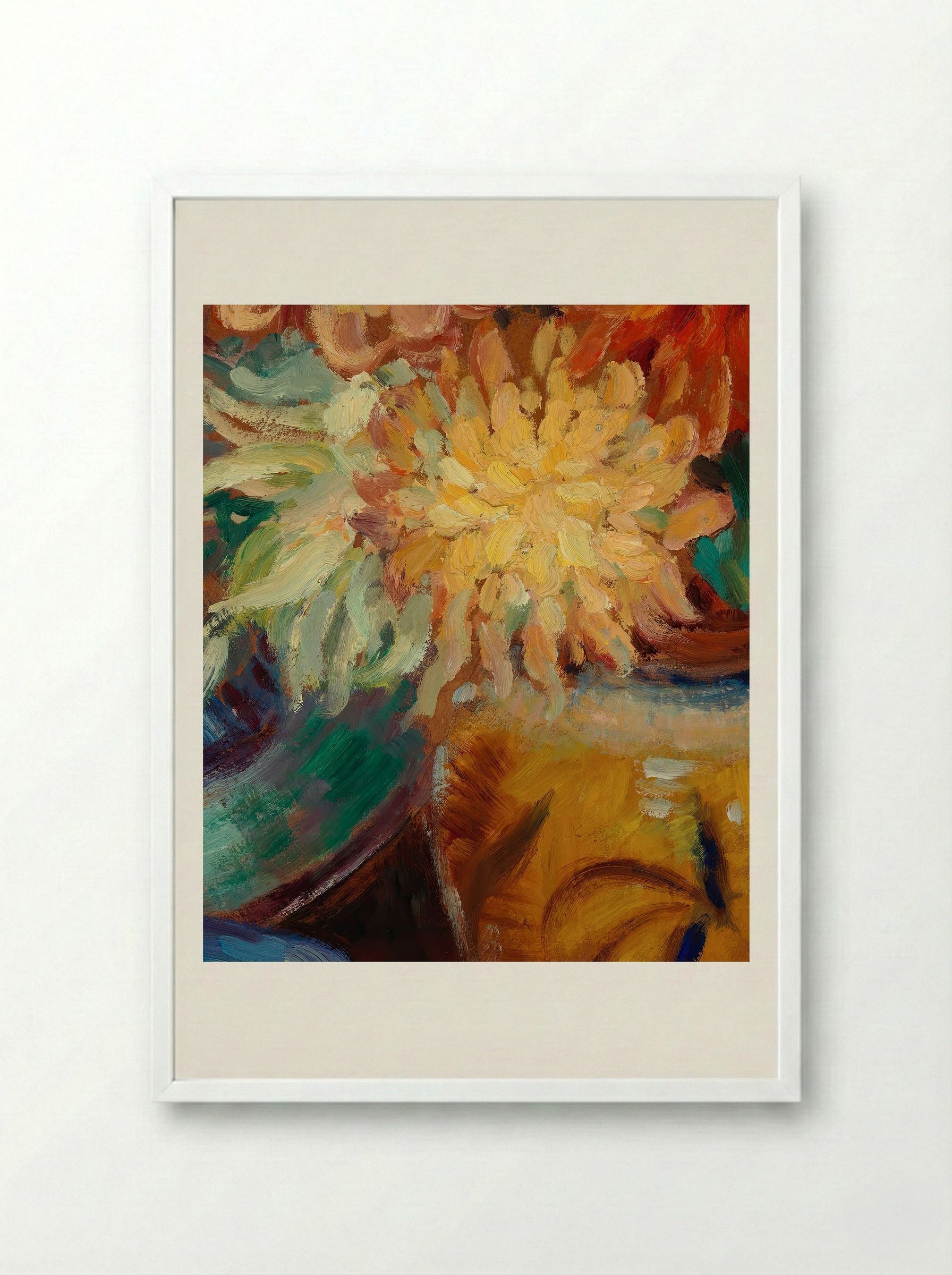 Chrysanthemums - Alfred William Finch - Framed Print White