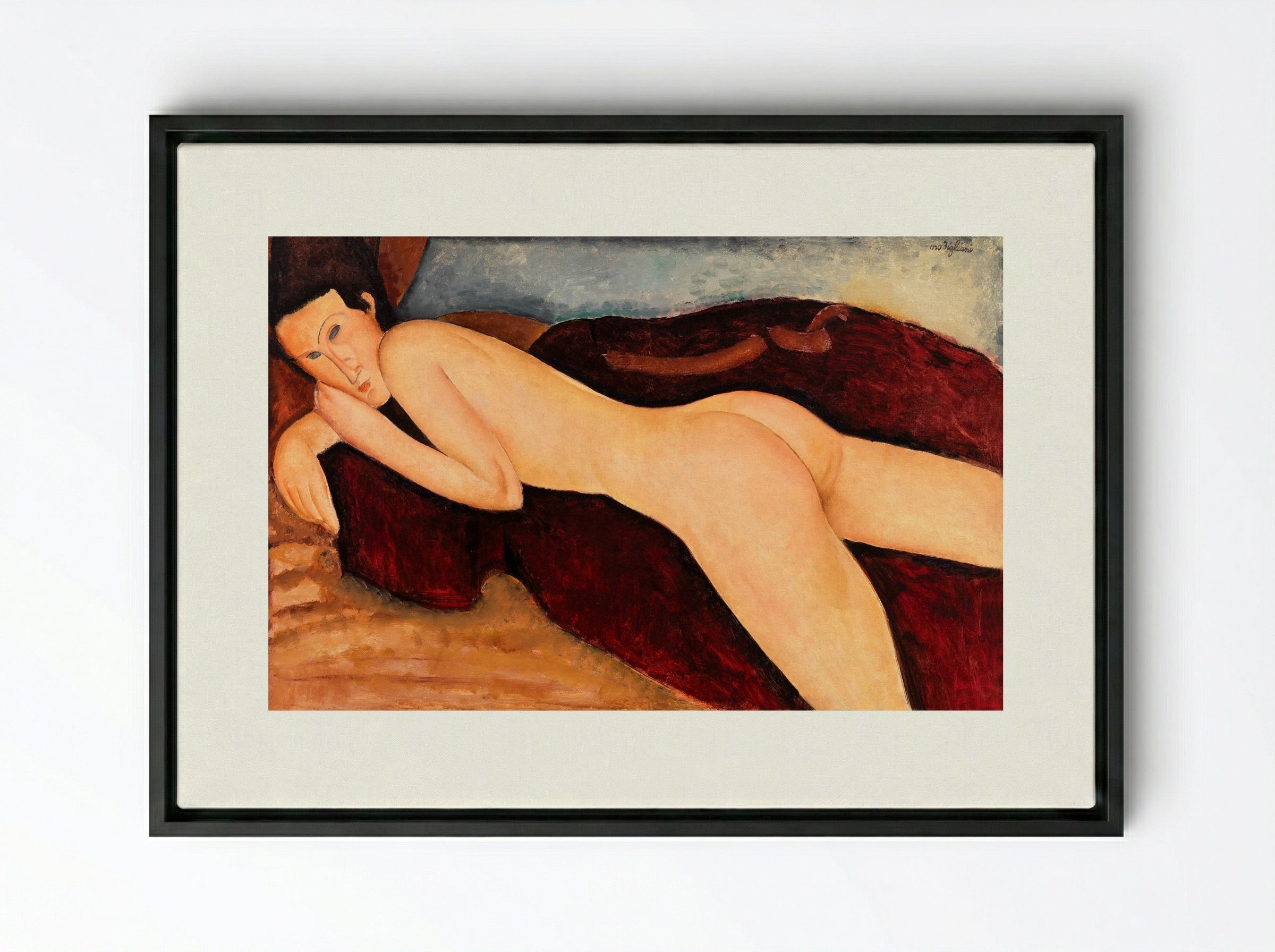 Reclining Nude from the Back - Amedeo Modigliani - Framed Canvas Black