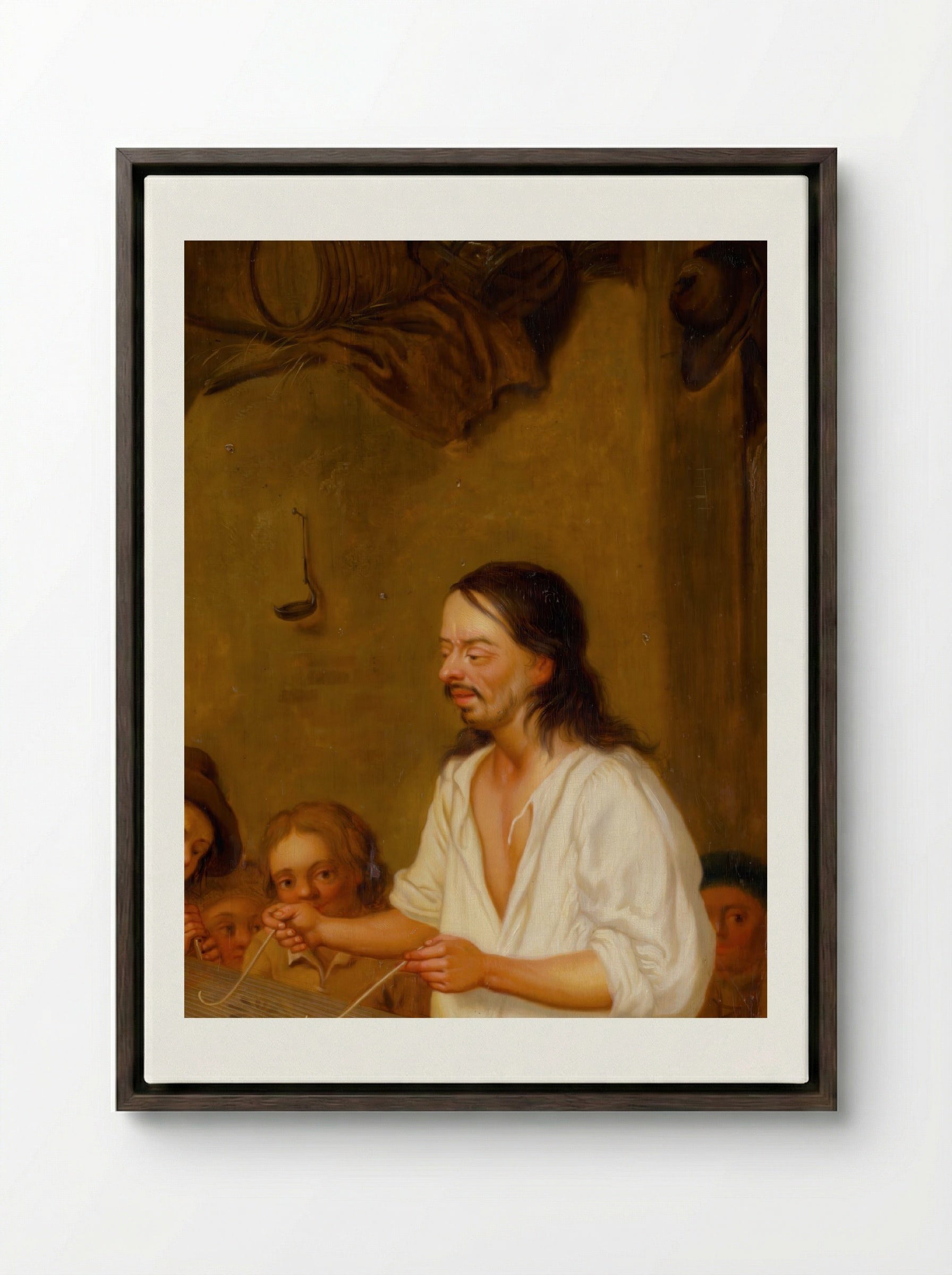 The Music Master - Jan Steen - Framed Canvas Dark Wood