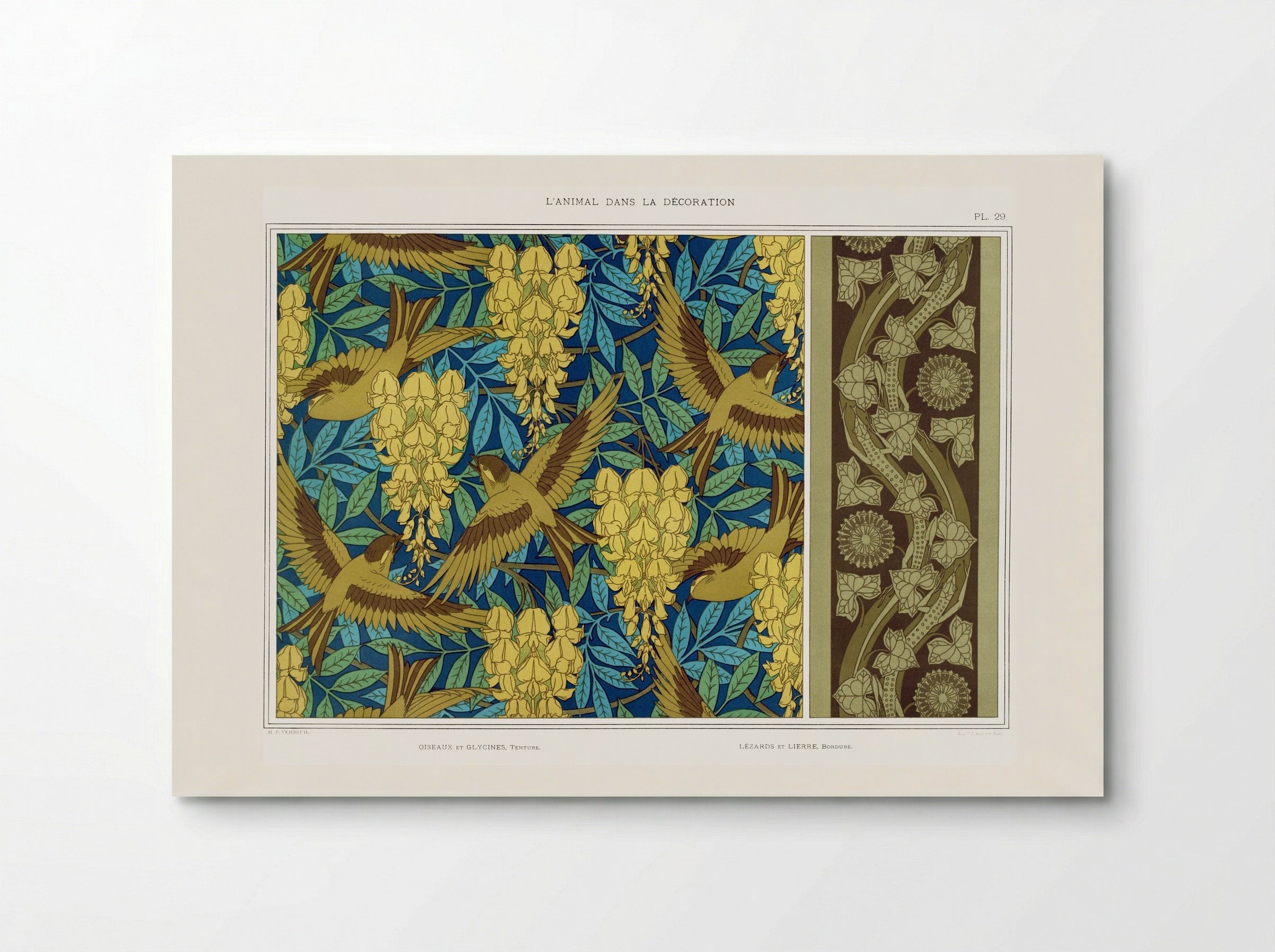 Oiseaux et Glycines, Tenture; Lézards et Lierre, Bordure - Maurice Pillard Verneuil - Poster